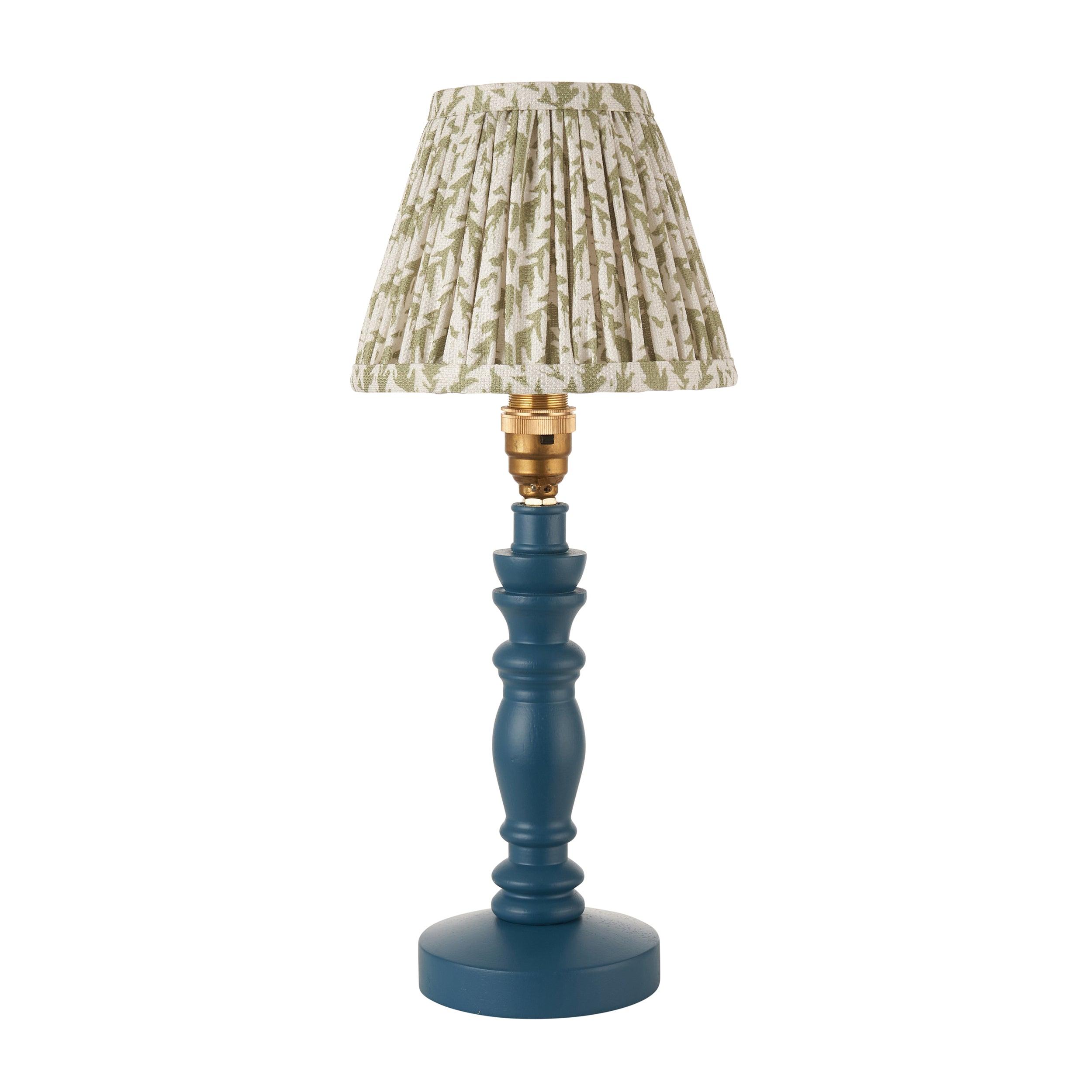 Bibury Blue Table Lamp with 16cm Herb Garden & Green Leaf Shade - Perfect for Home Office, Bedroom, and Living Room Decor