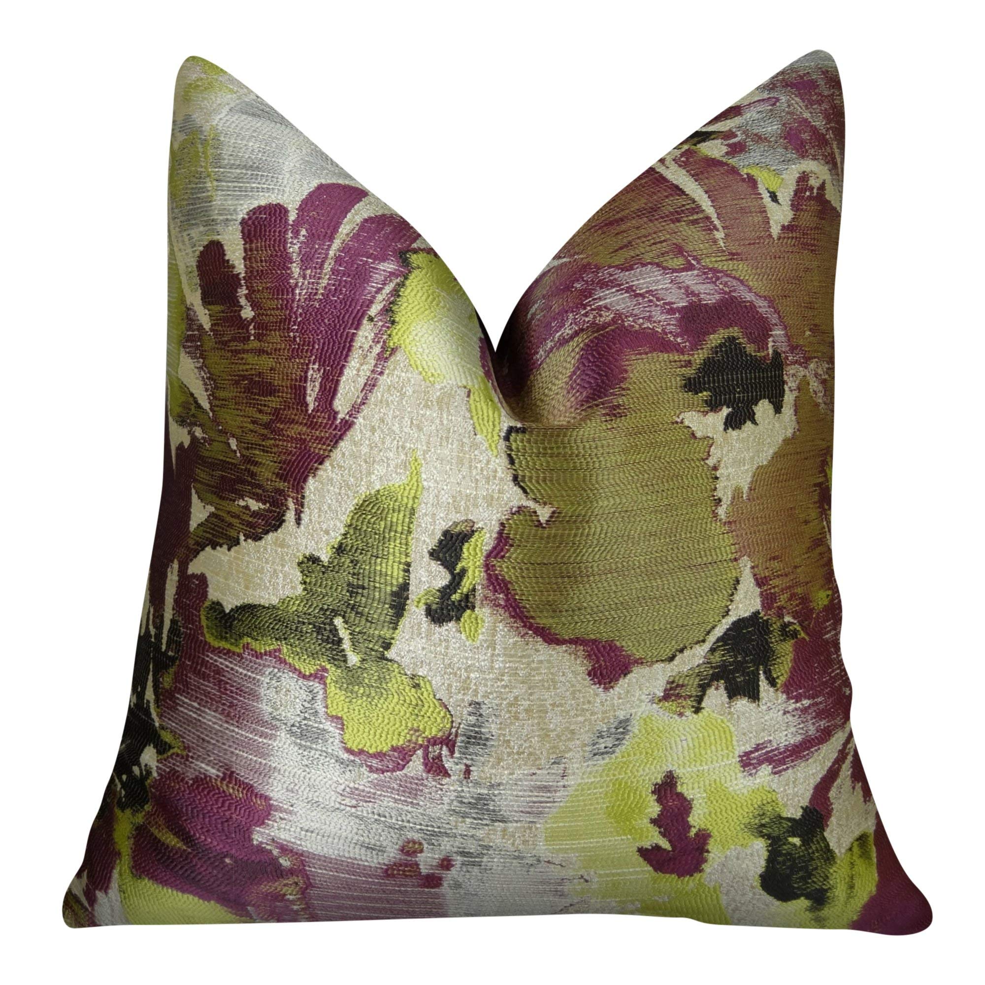 Designer Floral Throw Pillow - Modern Berry Fuchsia Citrine Yellow Ivory Grey Decorative Cushion | Made in USA | Perfect for Living Room Sofa, Bedroom Decor & Home Styling