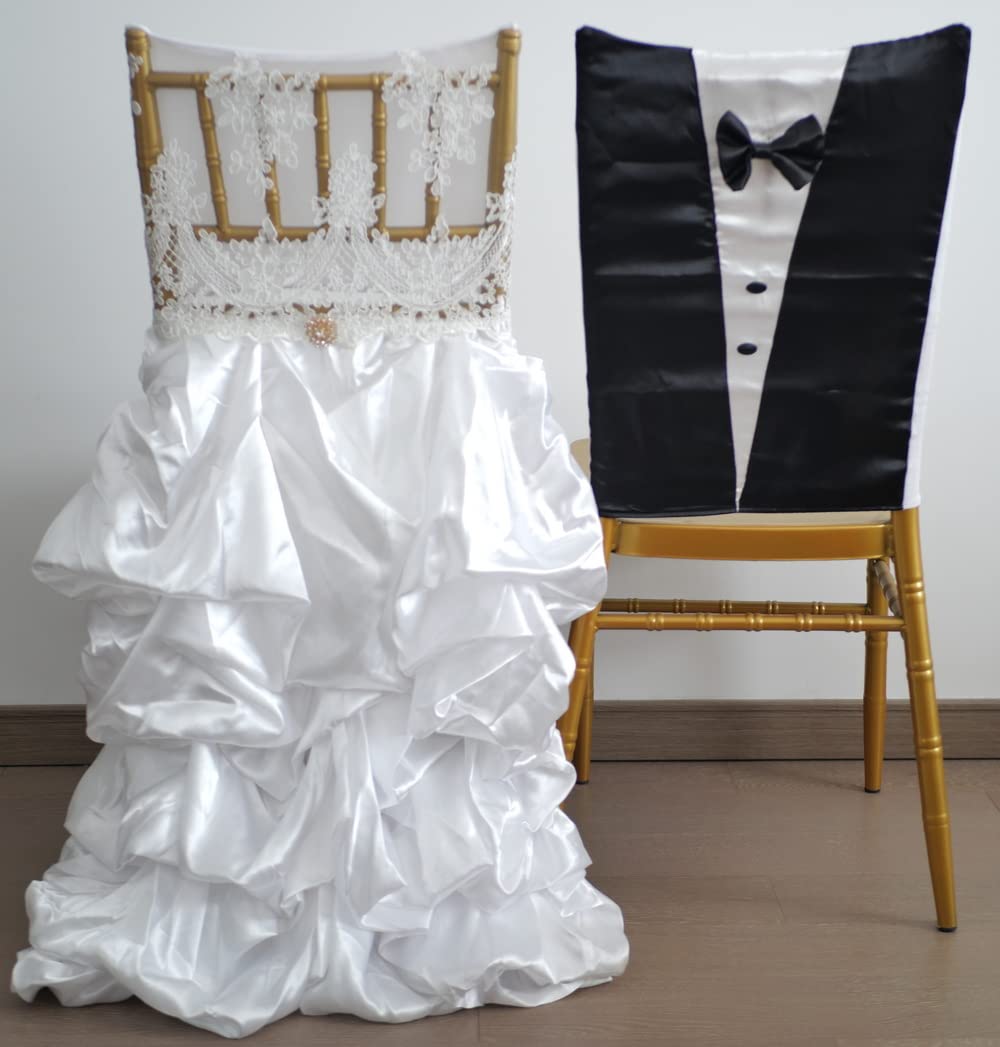 2 Pack Elegant Mr and Mrs Chiavari Chair Covers for Bride and Groom - Wedding Chair Back Decor for Reception, Anniversary & Birthday Party Decorations - Perfect for Indoor/Outdoor Wedding Ceremonies, Bridal Showers & Special Events