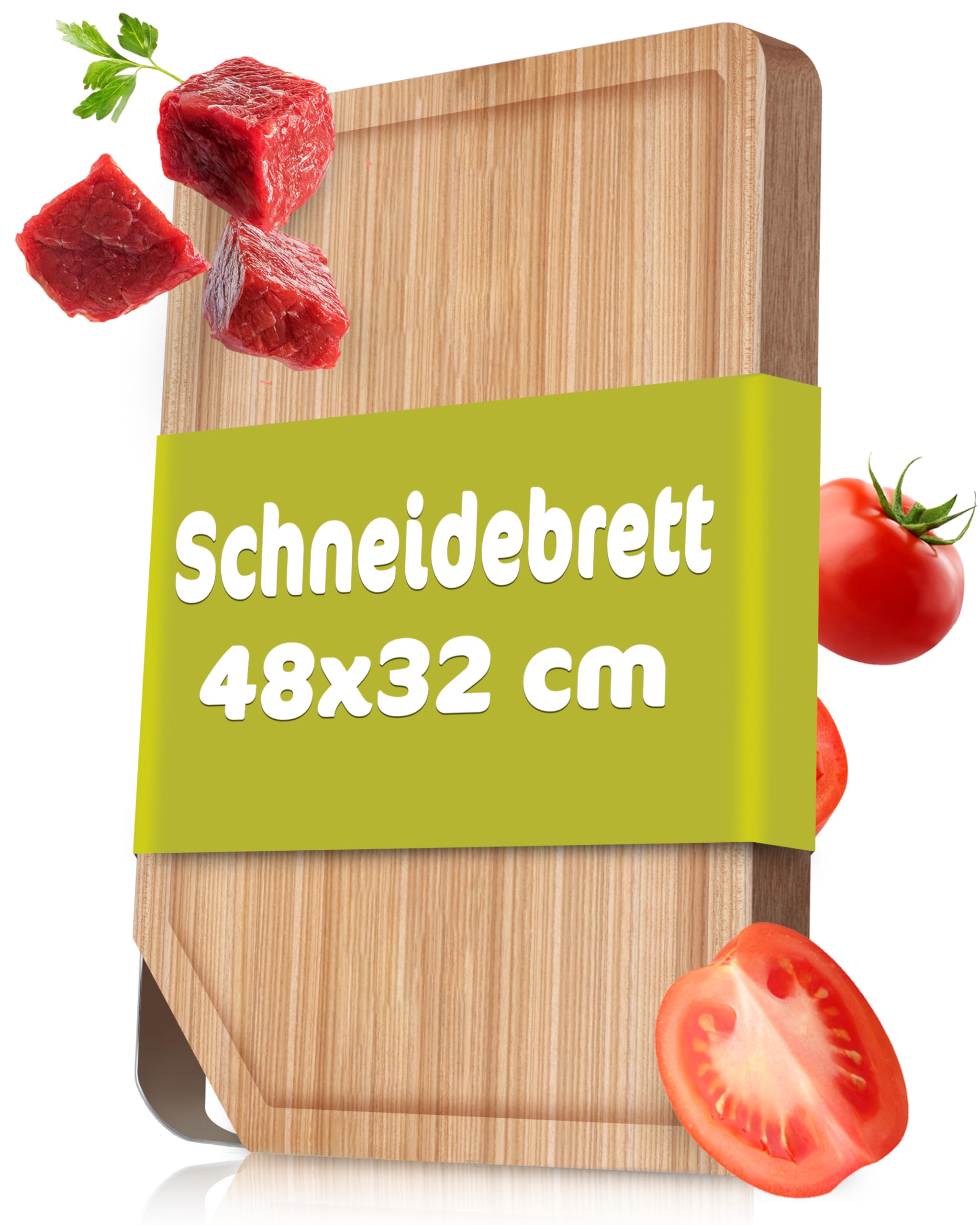 Premium Rosle 15033 Natural Wood Cutting Board with Stainless Steel Handle - 48 x 32 x 3 cm - Perfect for Kitchen Prep, Meat Cutting & Serving Charcuterie