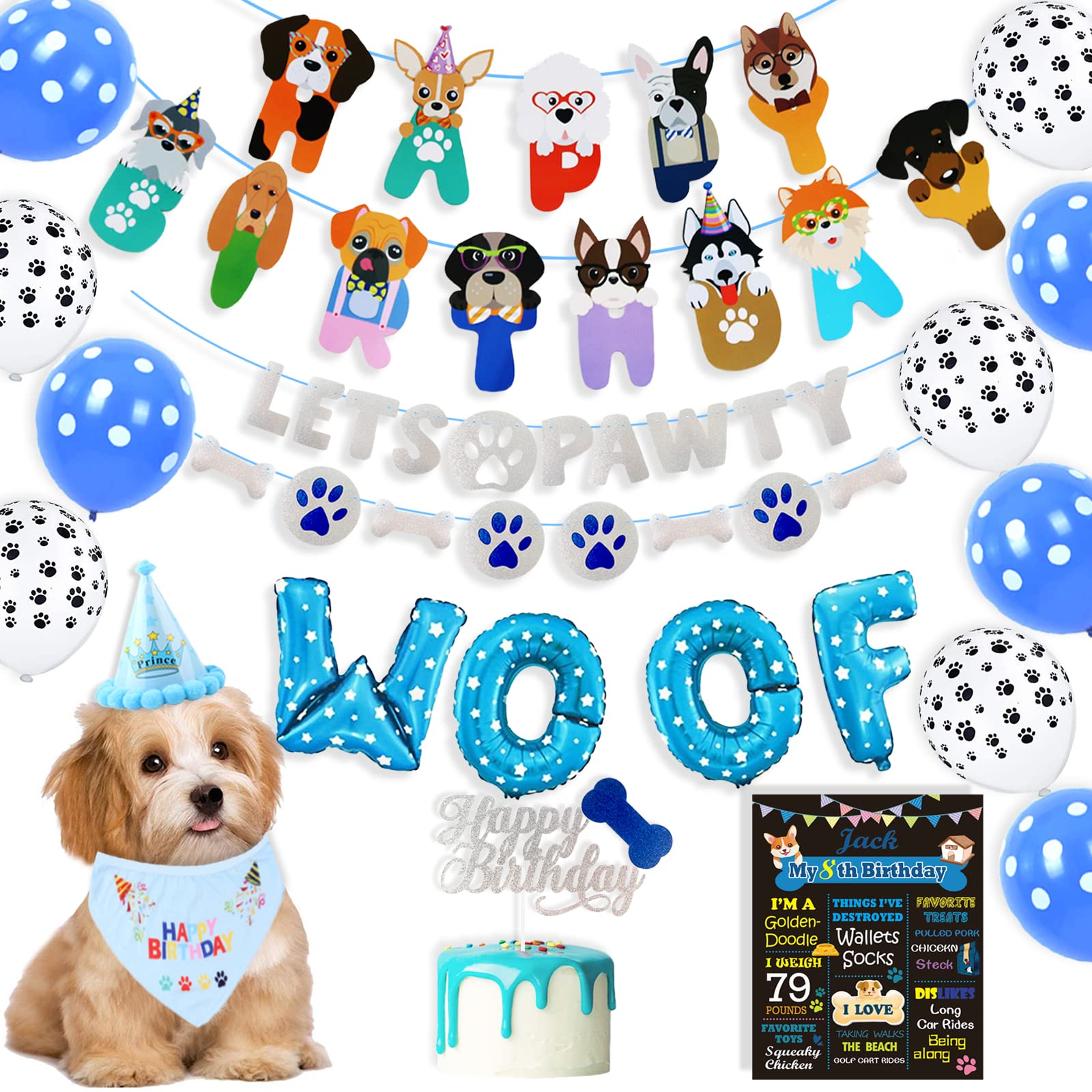 Dog Birthday Party Decorations Set - Includes Dog Hat, Bandana, Banner, Balloons & More for Puppy Birthday Celebrations | Perfect for Dog Lovers & Pet Birthday Parties