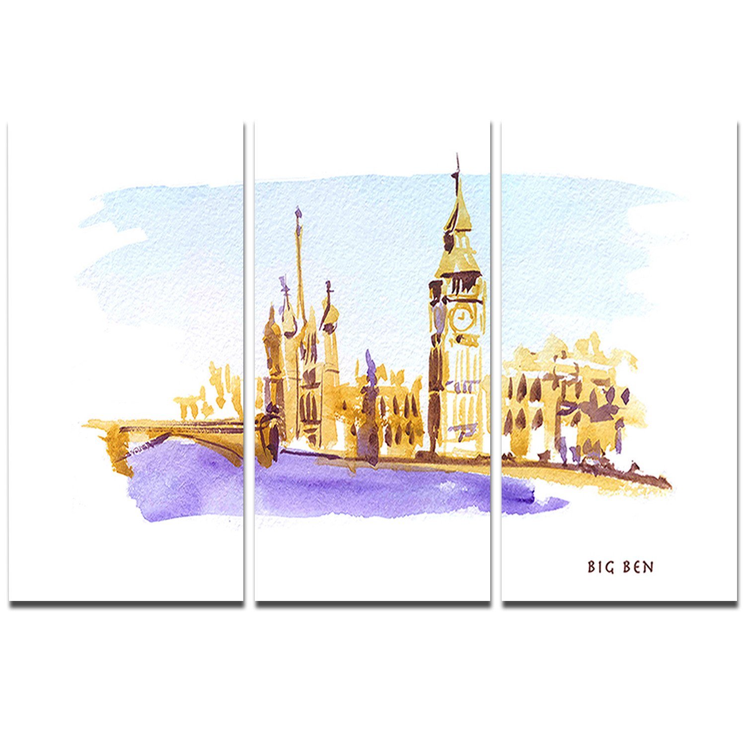 Designart London Brown Cityscape Metal Wall Art - 3 Panel Canvas Painting 36x28 Inches - Modern Home & Office Decor for Living Room, Bedroom, Dining Area