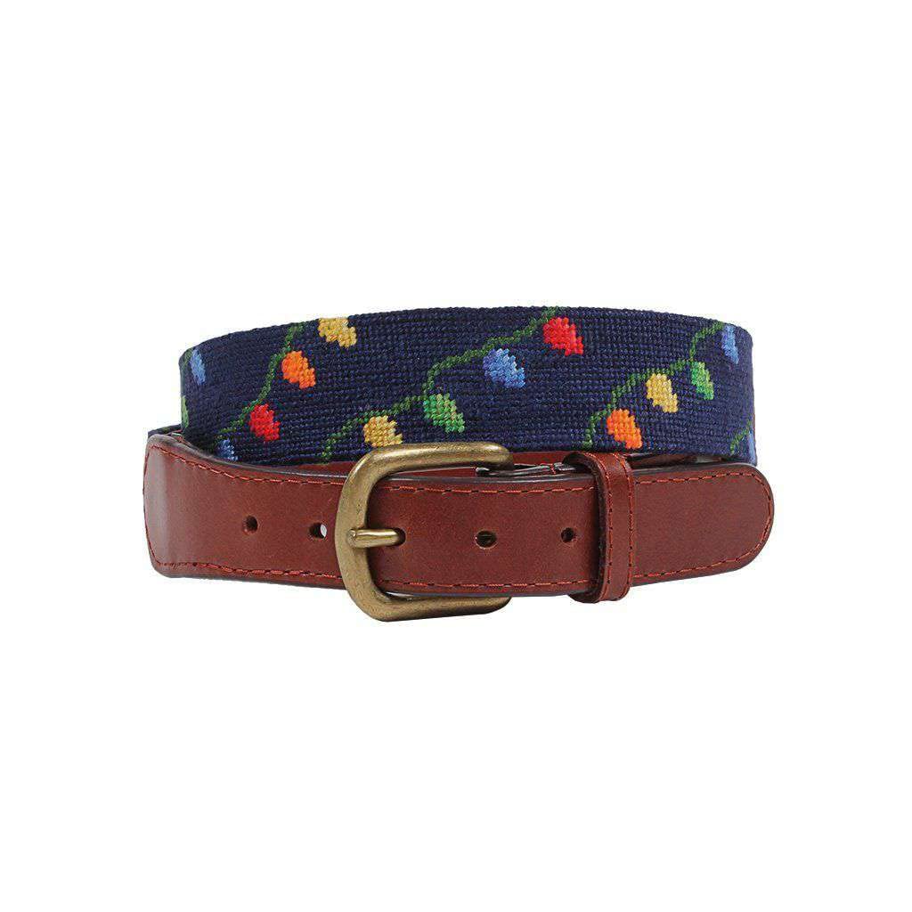 Smathers & Branson Christmas Needlepoint Belt with Holiday Lights Design - Perfect for Holiday Parties & Festive Outfits