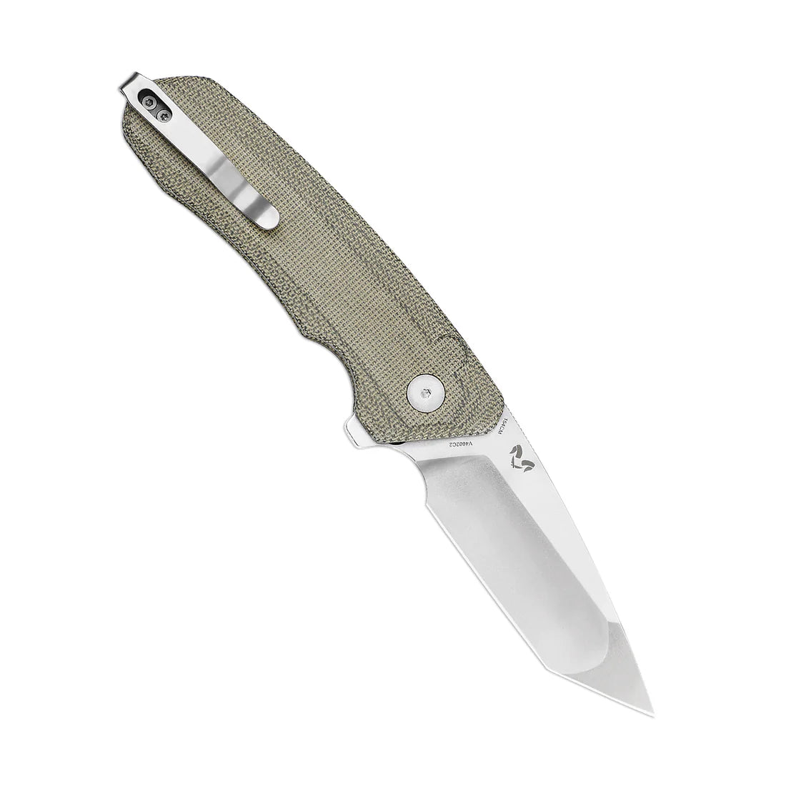 Kizer V4602C2 Vanguard Mad Tanto Button Lock Folding Knife - Plain Stonewash Blade & Green Micarta Handles - EDC, Outdoor, Camping, Survival Gear