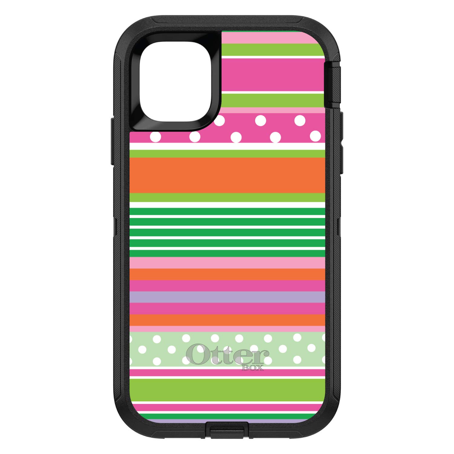 DistinctInk iPhone 12 Pro MAX Case (6.7 Inch) - Shockproof Protective Cover with Green Pink White Stripes & Polka Dots - Durable Replacement for OtterBox Defender - Perfect for Outdoor Activities, Travel & Daily Use