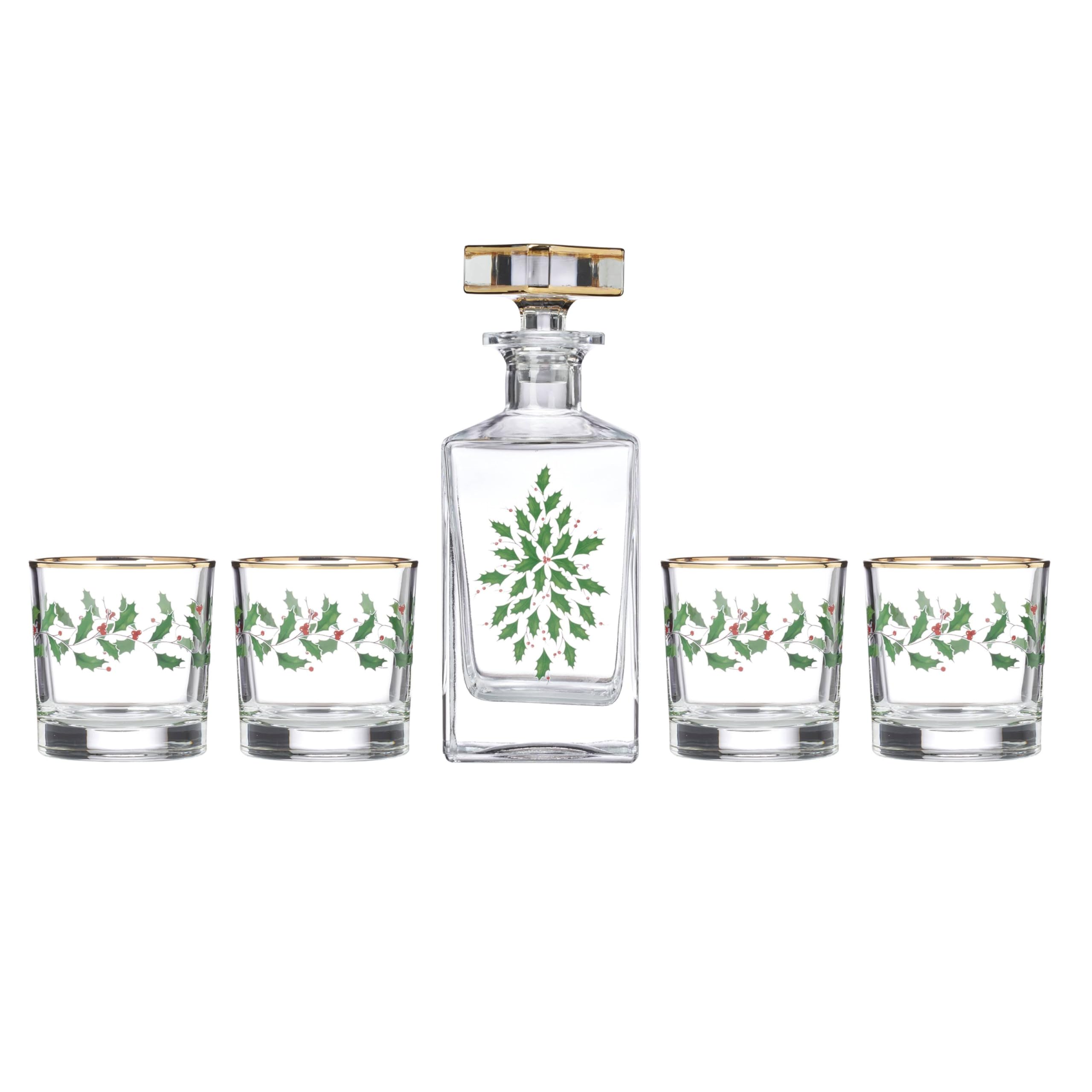 Lenox 896709 Holiday 5-Piece Decanter & Whiskey Glass Set - Elegant Christmas Dinnerware for Hosting & Entertaining - Perfect for Holiday Parties, Gift Giving & Festive Celebrations