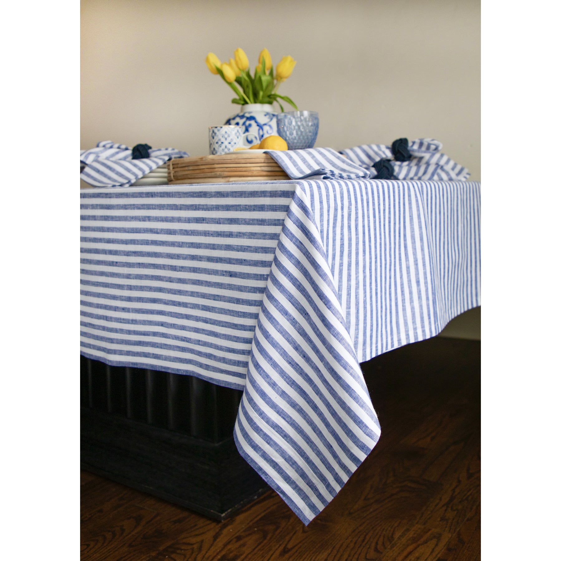 Amalfi Stripe Tablecloth - Waterproof & Stain-Resistant Round Table Cover for Outdoor Dining, Picnics, and Party Decor