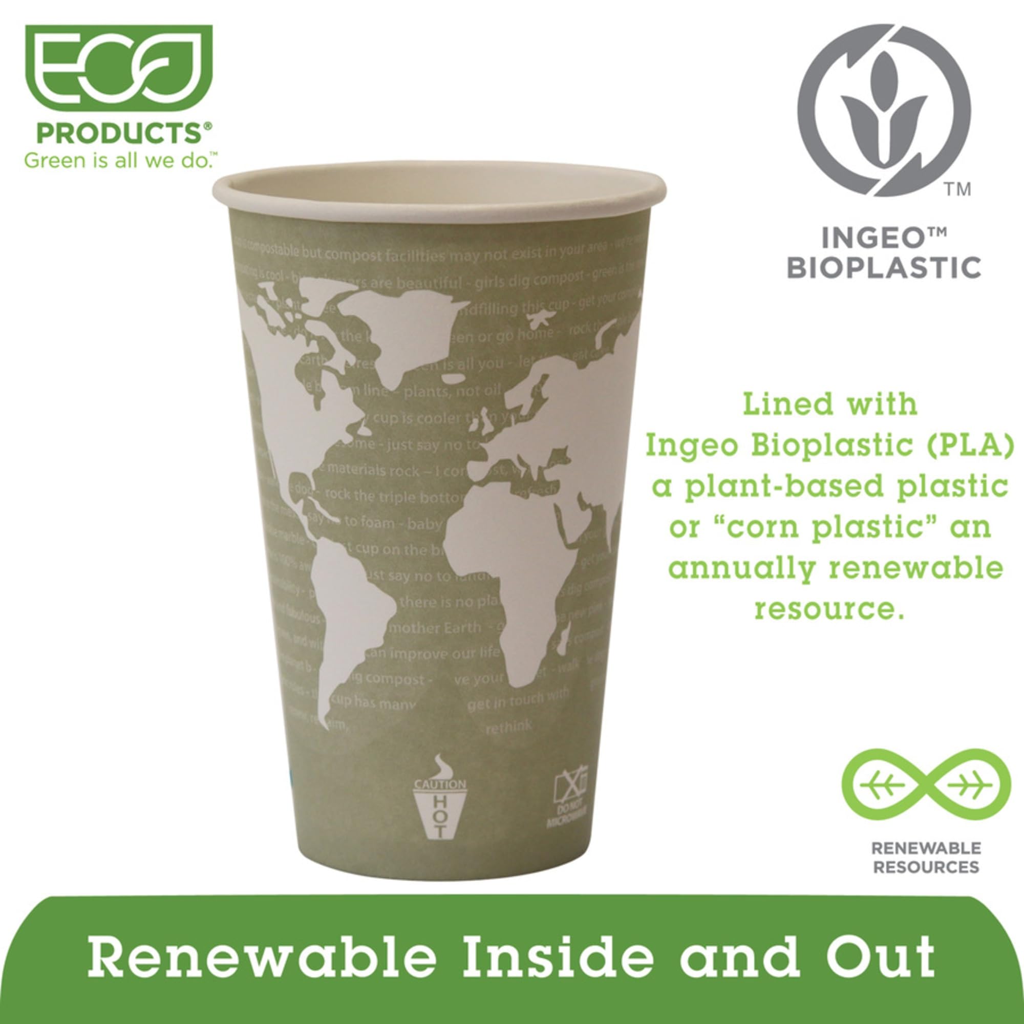 Eco-Friendly 16 Oz Hot Beverage Cups - Biodegradable & Compostable Green Coffee Cups, Case of 1000 - Perfect for Coffee Shops, Offices & Eco-Conscious Events