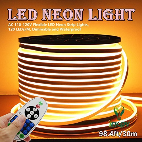 Flexible LED Neon Strip Lights 30m (98.4ft) - 120 LEDs/M, Dimmable, Waterproof 2835 SMD Rope Light with Remote - Warm White for Party, Wedding, Bar, Home & Outdoor Decoration - AC 110-120V