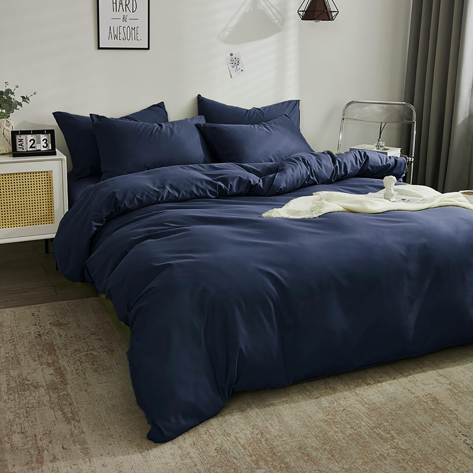 Luxlovery Navy Blue Comforter Set King Size - Soft, Breathable & Lightweight Dark Blue Blanket Quilts for Bedroom - Perfect for All Seasons, Cozy Sleep & Home Decor