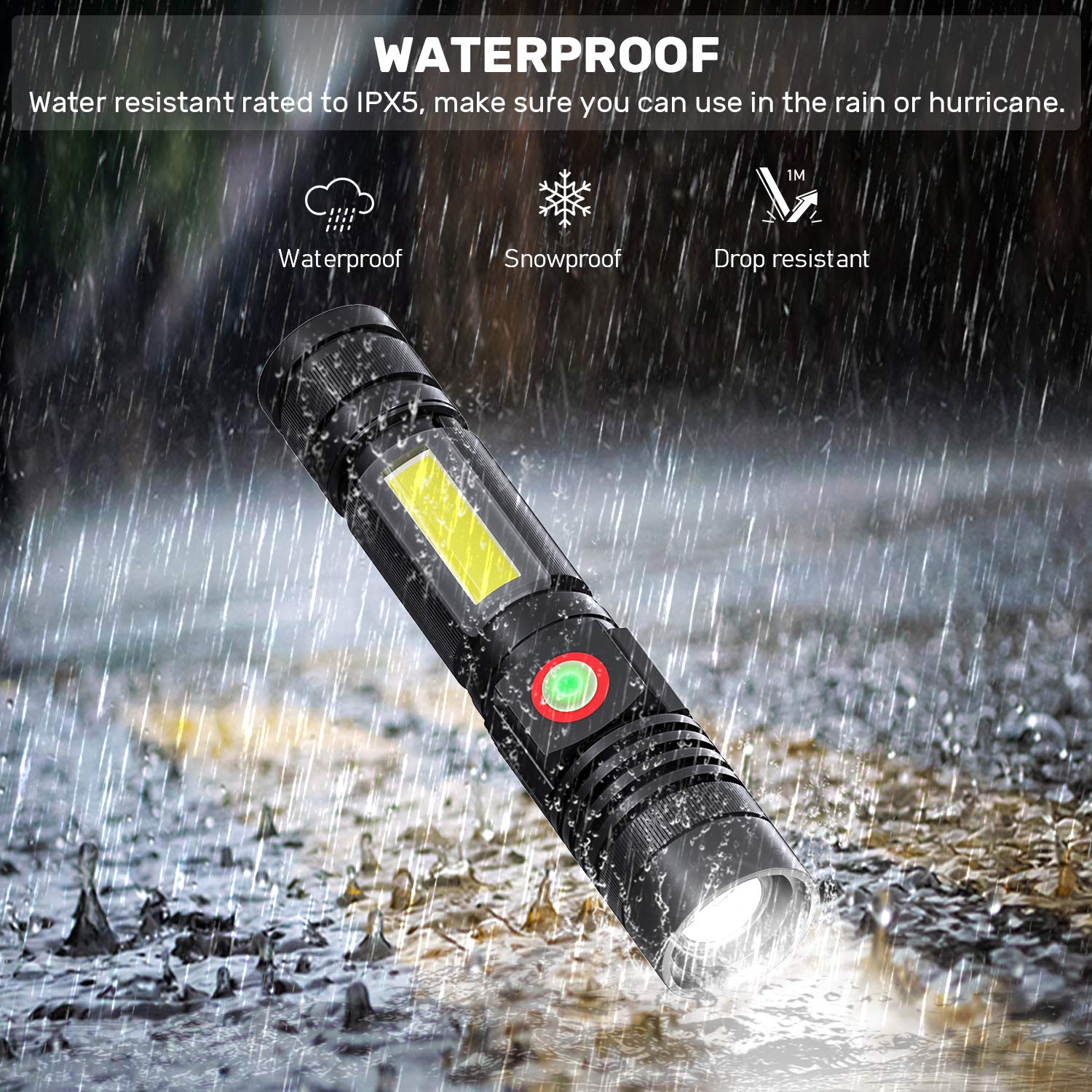 Rechargeable LED Flashlight - Super Bright Magnetic Tactical Flashlight with Side Light & USB Charging | Zoomable, Waterproof, Compact Design | Perfect for Camping, Hiking, Emergency Kits & Power Outages