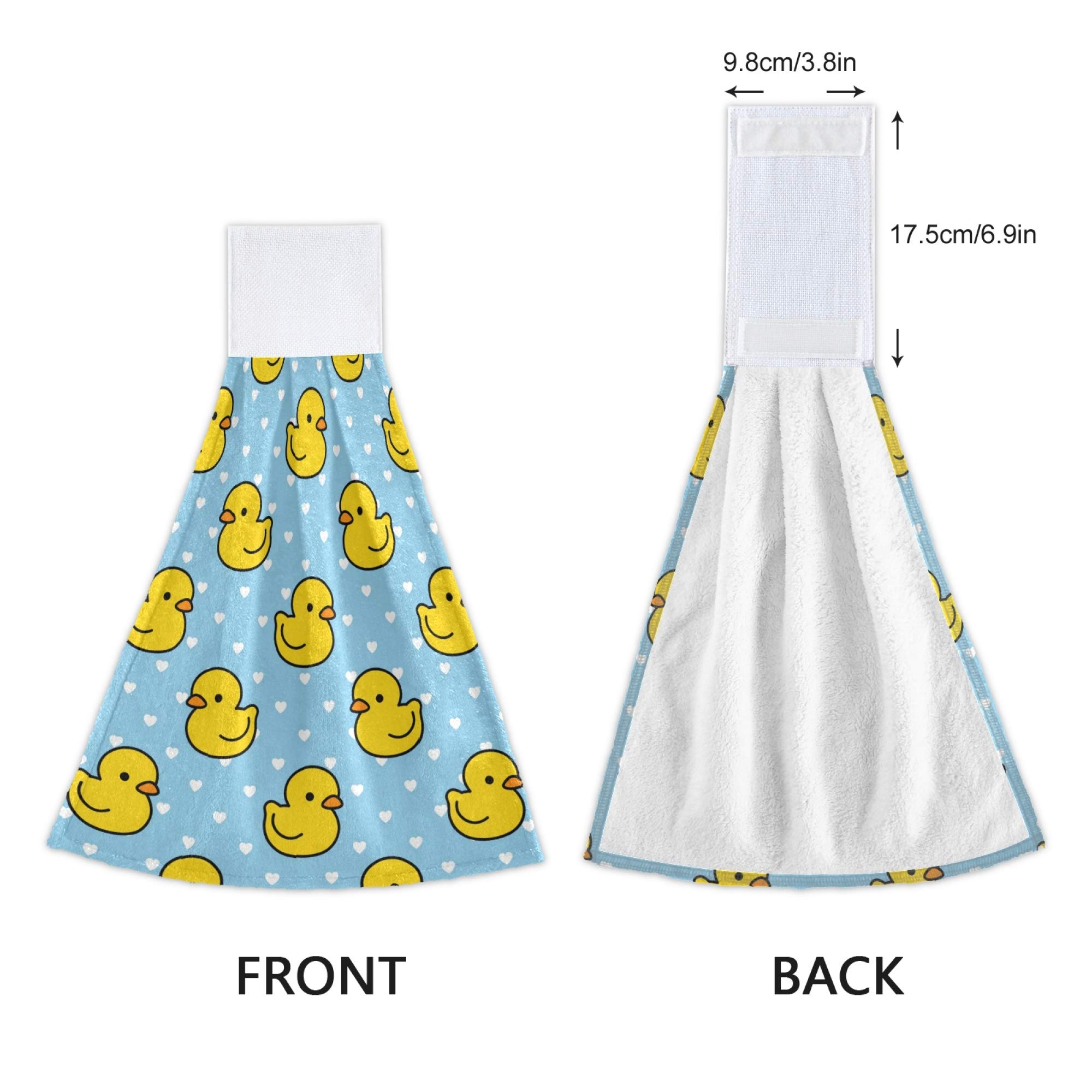 Cute Duck Heart Pattern Kitchen Hand Towels - Set of 2 Absorbent Hanging Towels with Hook & Loop for Bath & Kitchen | Perfect for Dish Drying, Hand Wiping & Decorative Home Use