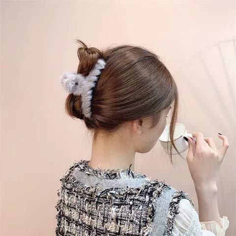 1 Pack WindSun Soft Faux Fleece Fur S Curve Hair Clips - Large Hair Claw Barrette for Women & Girls - Perfect for Everyday Use, Parties, and Styling Thick Hair