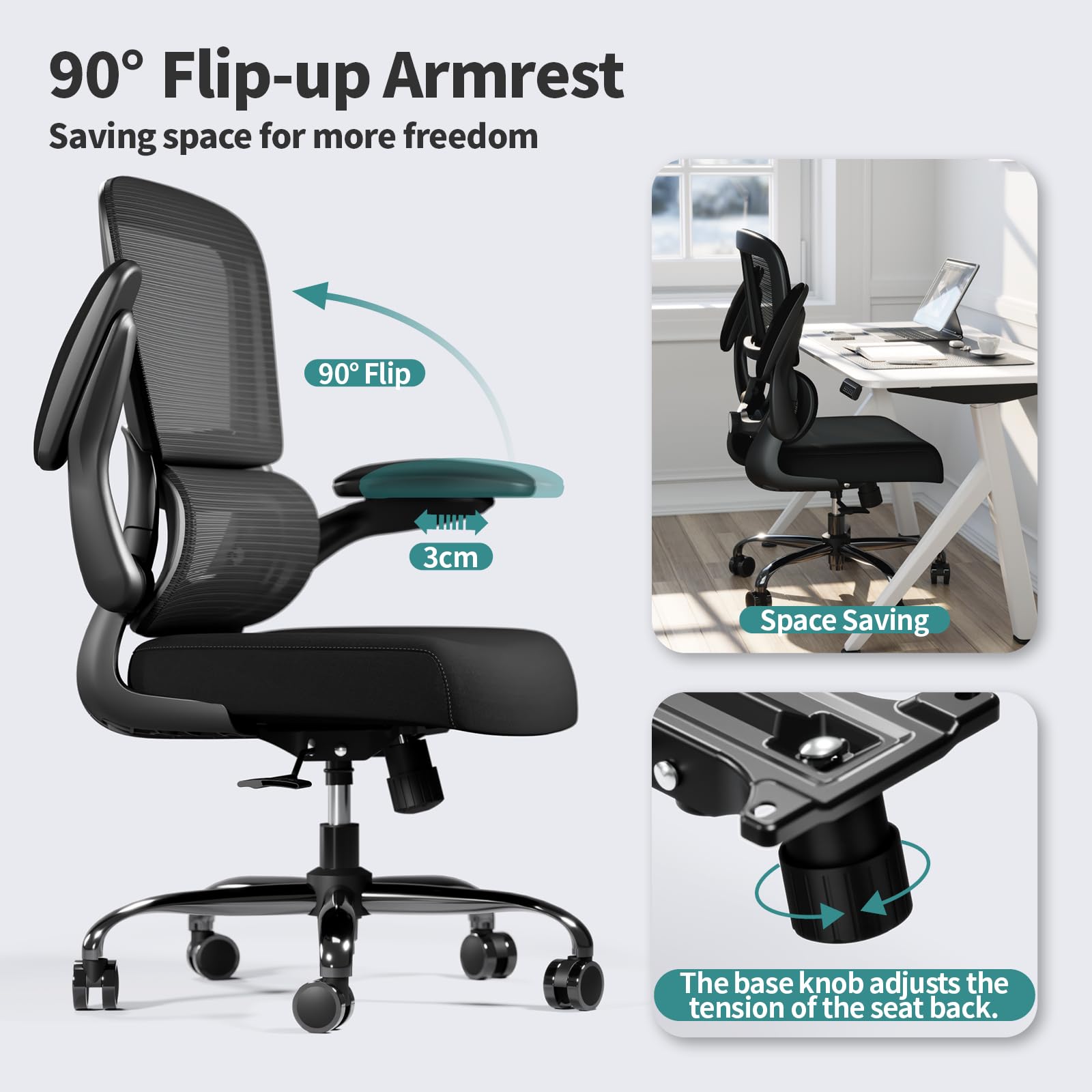 Ergonomic Office Chair with Adjustable Lumbar Support - Mesh Back Computer Desk Chair for Home & Executive Office - Comfortable Task Chair with Breathable Mesh Design (Black) - Perfect for Long Work Hours, Gaming, and Remote Work Setup
