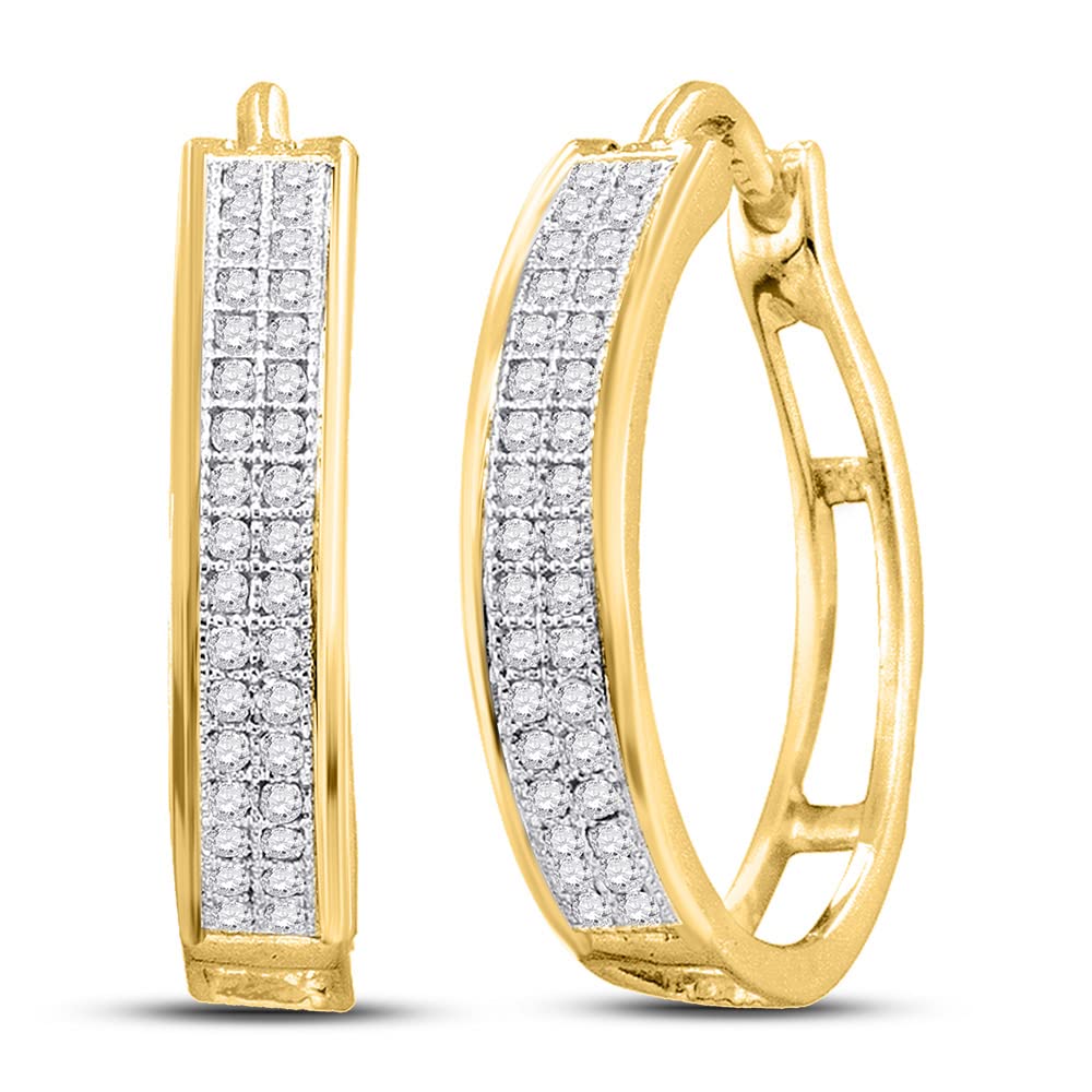 10kt Yellow Gold Women's Round Diamond Hoop Earrings 1/5 Cttw - Elegant Everyday Jewelry for Work & Special Occasions