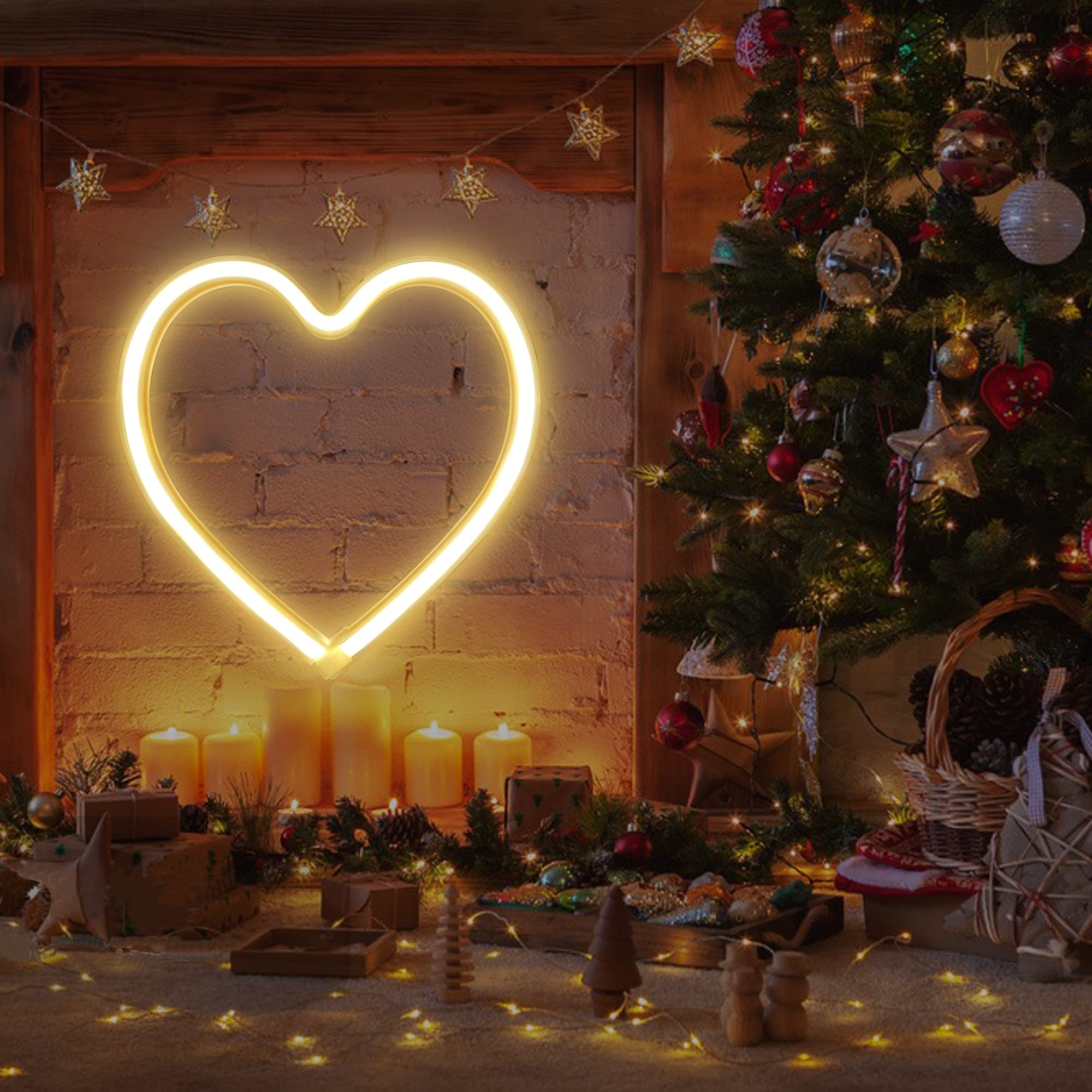 Hinittey LED Neon Sign - Love Heart Shape with Warm Yellow Light, USB Powered Wall Decor for Bedroom, Living Room, Wedding, Birthday Party Gifts for Boys, Girls, Kids & Adults | Romantic Home Lighting for Valentine's Day, Christmas & Special Occasions