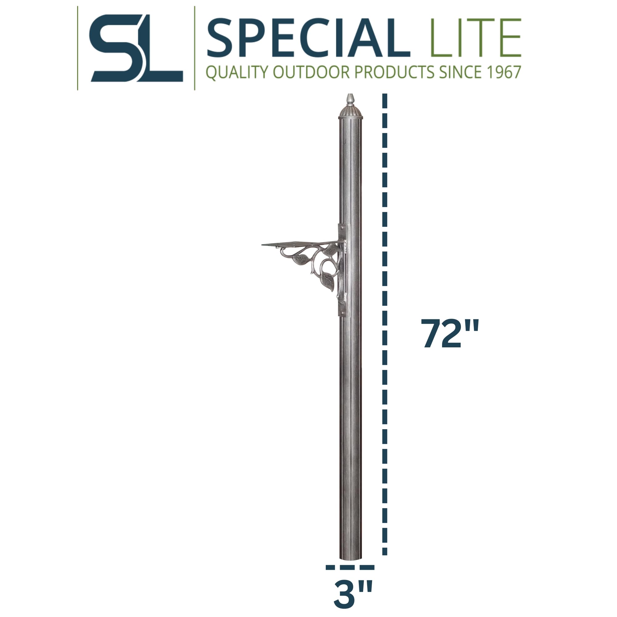 Special Lite Albion Mailbox Post - Swedish Silver Aluminum Curb Side Mailbox Post - SPK-651-SW - Durable Outdoor Mailbox Stand for Residential & Commercial Use