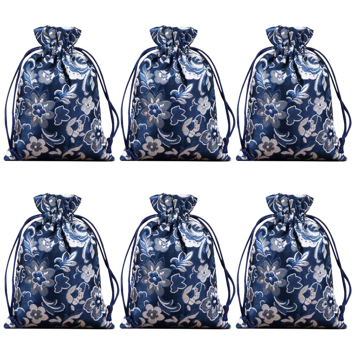 20-Piece Chinese Silk Jewelry Pouch Set - Brocade Gift Bags for Jewelry, Candy & Small Gifts (3.9x5.5 Inches, Dark Blue) - Perfect for Wedding Favors, Party Giveaways & Handmade Craft Storage