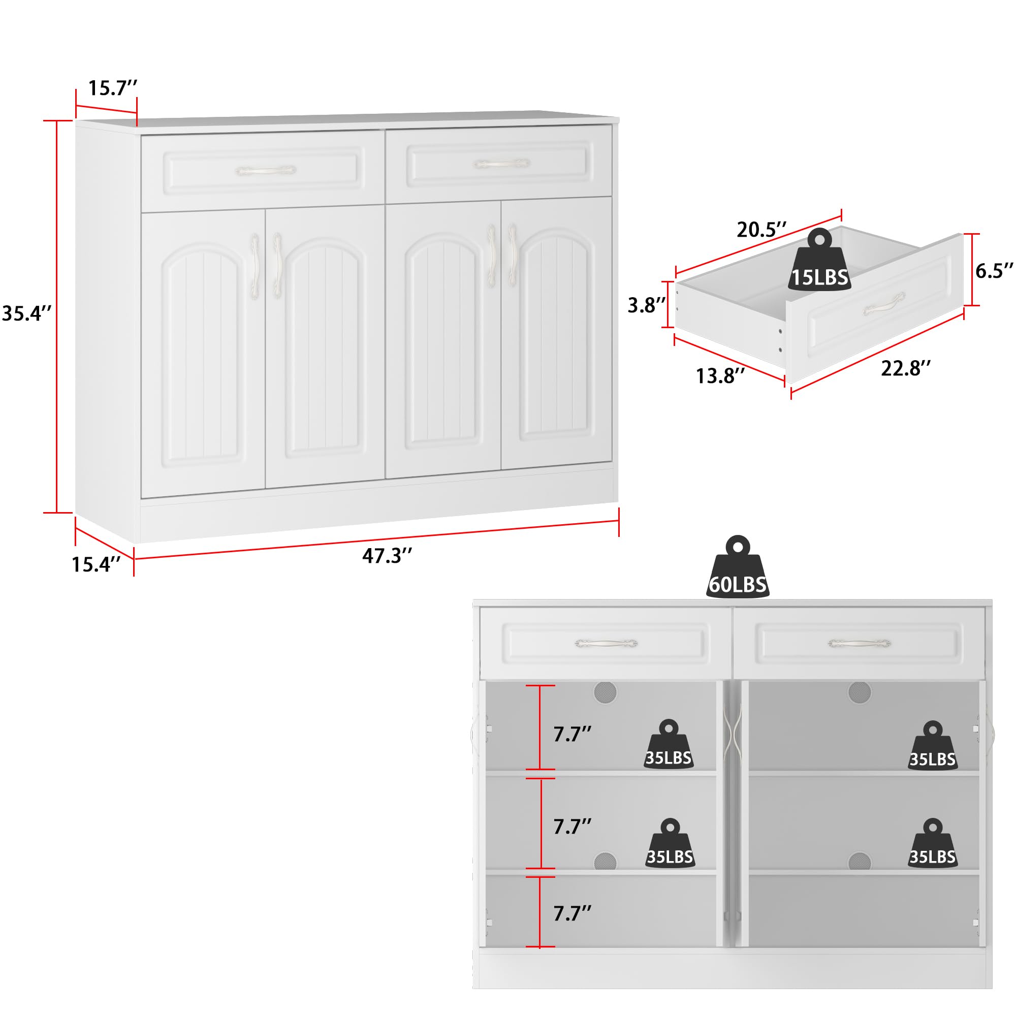 AIEGLE 4-Door 2-Drawer Shoe Storage Cabinet - Entryway Organizer for 12-18 Pairs of Shoes with Metal Handles, Freestanding Shoe Rack for Hallway, Living Room, Bedroom - White (Perfect for Small Spaces & Home Organization)