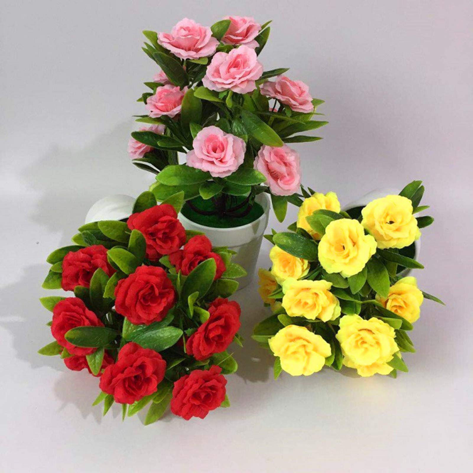 Walbest Artificial Plants & Fake Flowers - 1 Set Artificial Pine Tree & Rose Potted Bonsai for Home, Office, Garden Decor (Red) | Perfect for Living Room Centerpiece, Desk Decor & Outdoor Landscaping