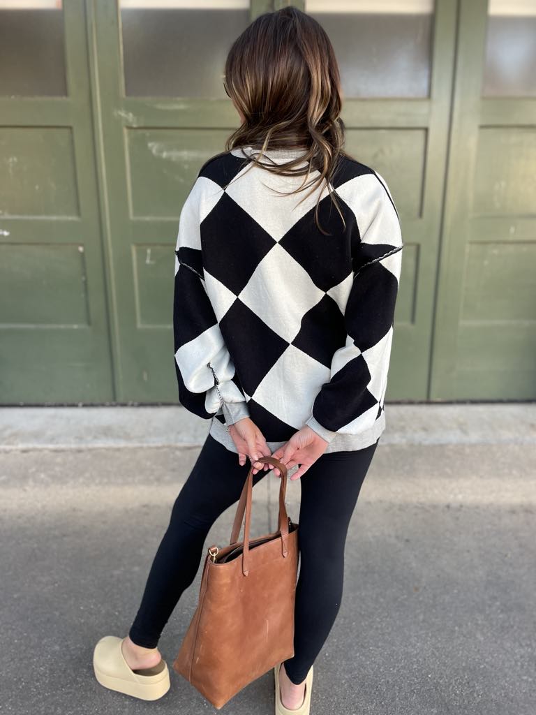 PREORDER: Black Checkers Contrast Trim Cardigan for Women | Stylish Knit Sweater for Fall & Winter | Perfect for Office, Casual Outfits & Layering