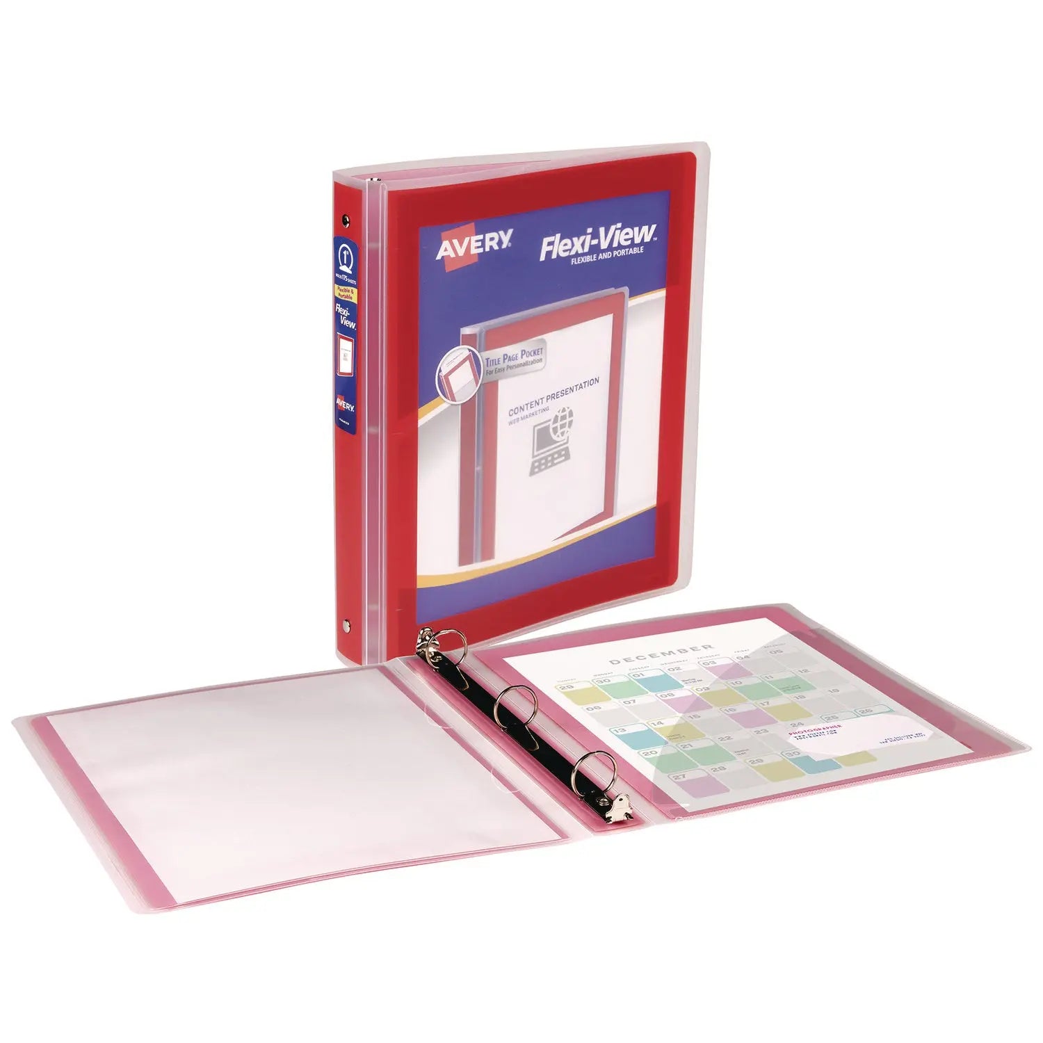 Avery® Flexi View 3-Ring Binder with Round Rings - 1 Inch Capacity, 11 x 8.5 Inches, Red - Perfect for School, Office & Home Organization