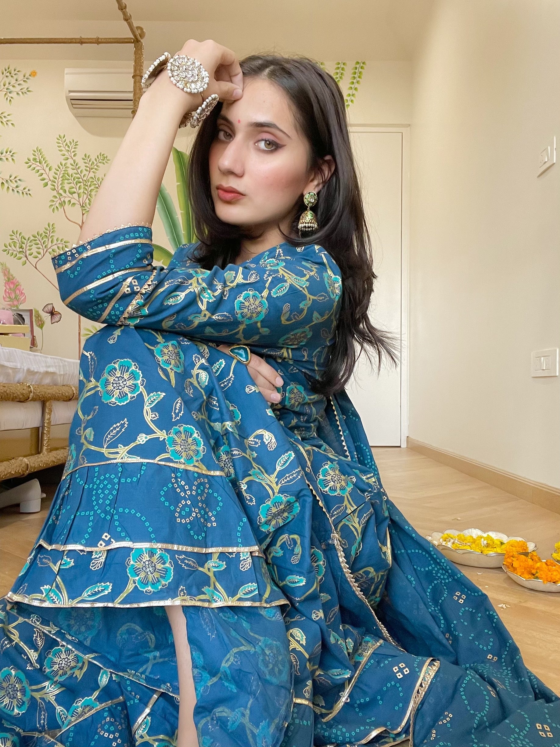 Elegant Blue Festive Kurta Sharara Dupatta Set for Women | Traditional Indian Ethnic Outfit | Perfect for Weddings, Parties & Festivals