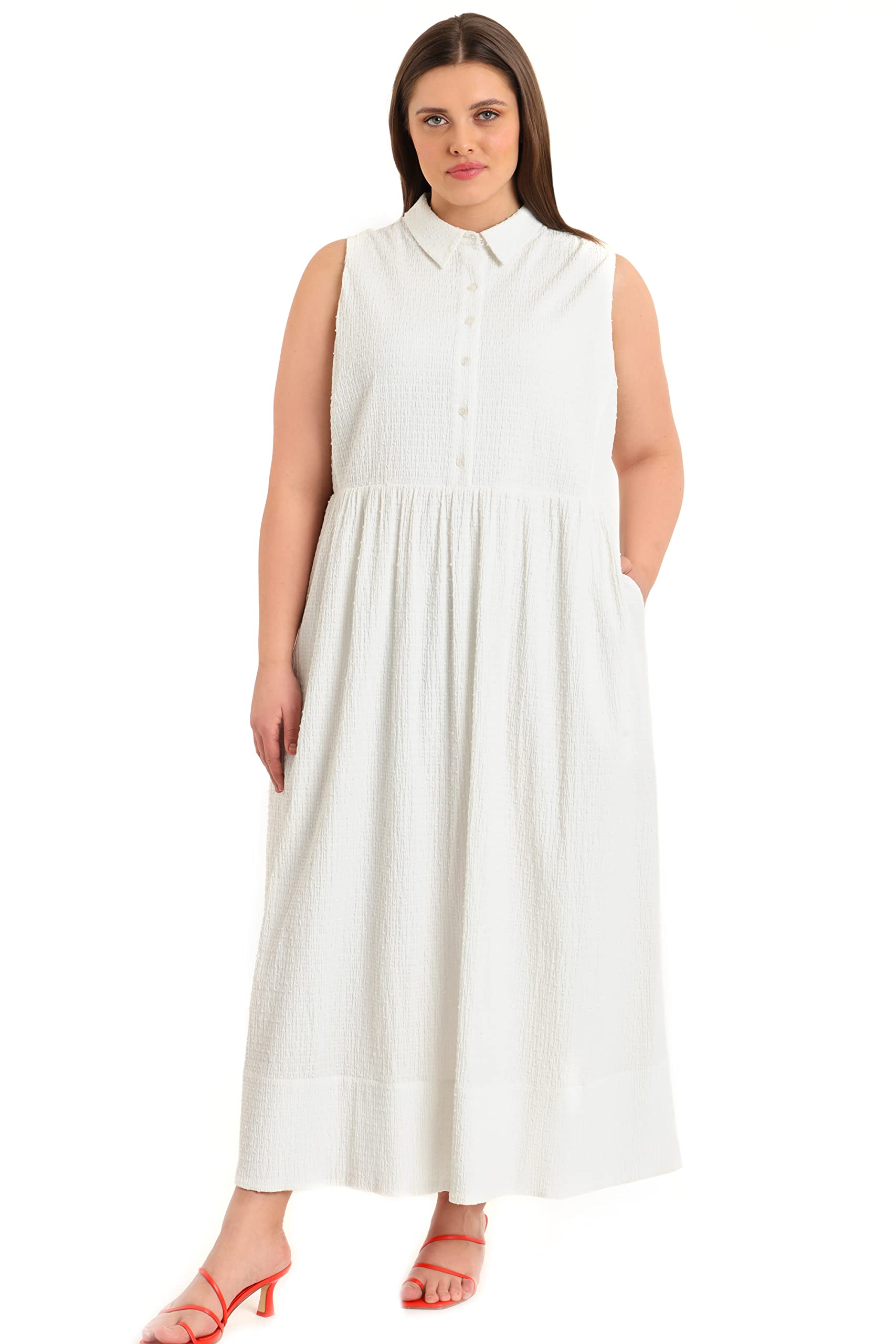 Maggy London Women's Maxi Full Skirt Shirt Dress - Elegant Flowy Summer Midi Dress for Casual Outings, Weddings & Office Wear