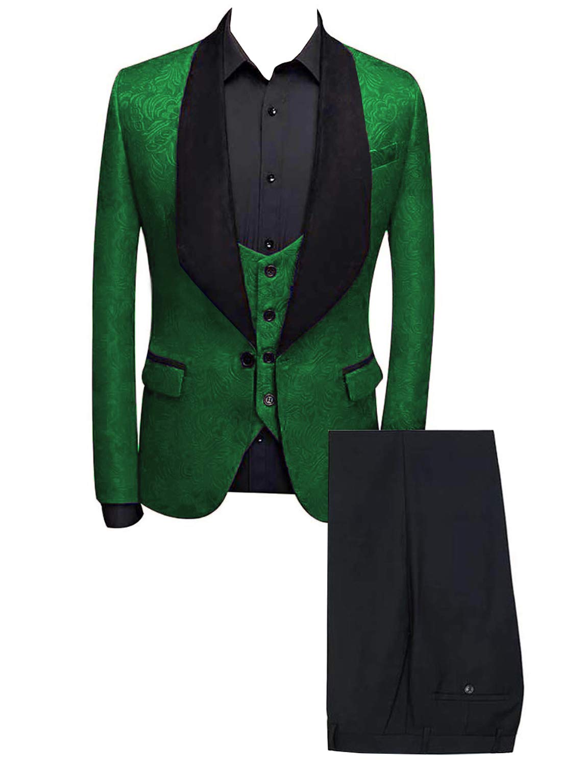 Men's Jacquard One Button 3-Piece Suit Set - Business Formal Wedding Party Blazer Jacket, Vest & Pants for Office, Prom, Groom & Special Occasions