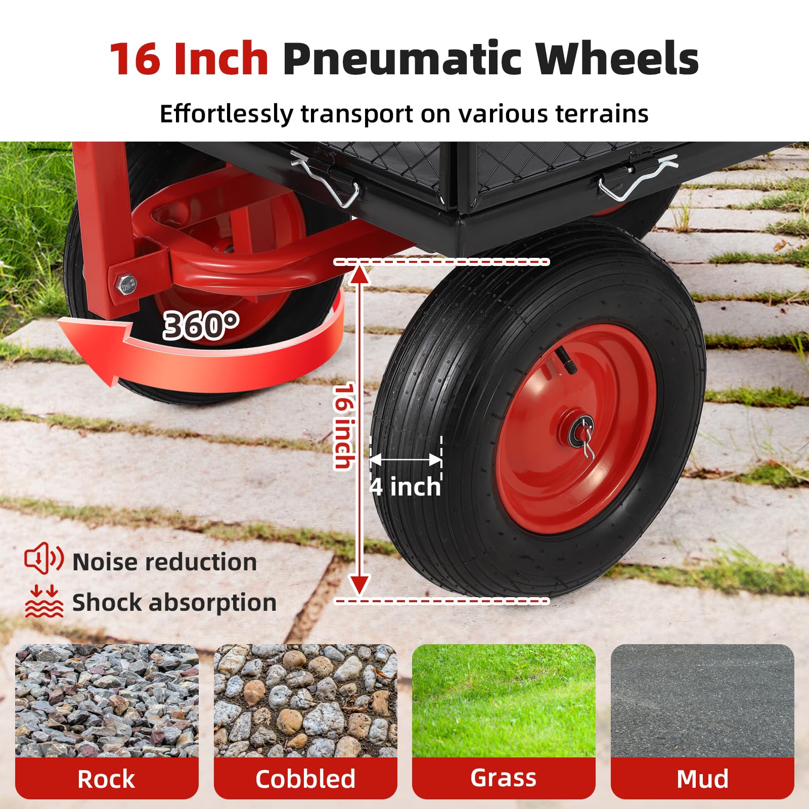 GARVEE 1400lbs Heavy Duty Steel Garden Cart - Removable Mesh Sides Utility Wagon with 2-in-1 Rotating Handle & 16