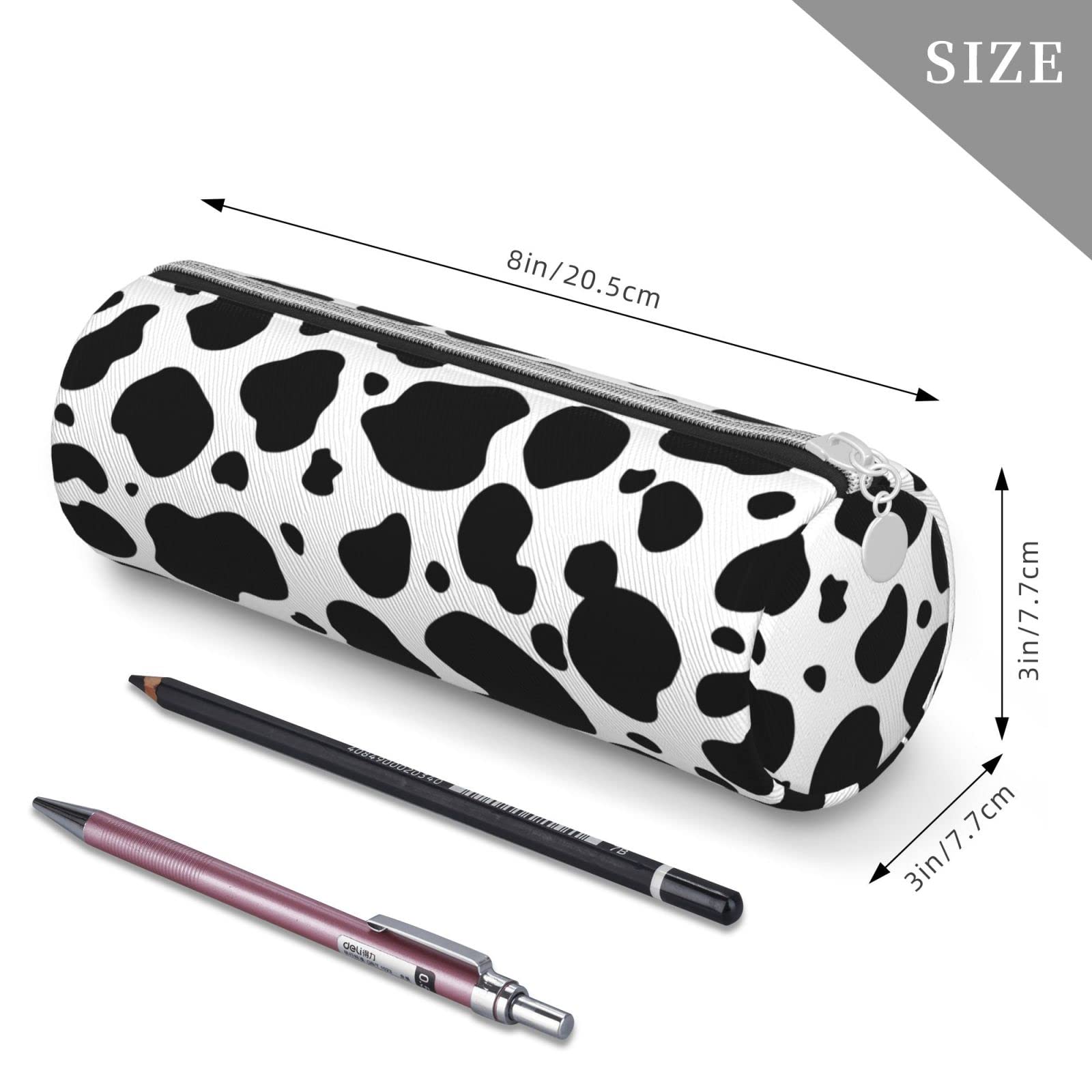 Genuine Cowhide Leather Pencil Case with Milk Print - Zippered Pen Organizer, Makeup Pouch & Stationery Bag for School, Office & Travel - Perfect for Students, Professionals & Daily Essentials Storage