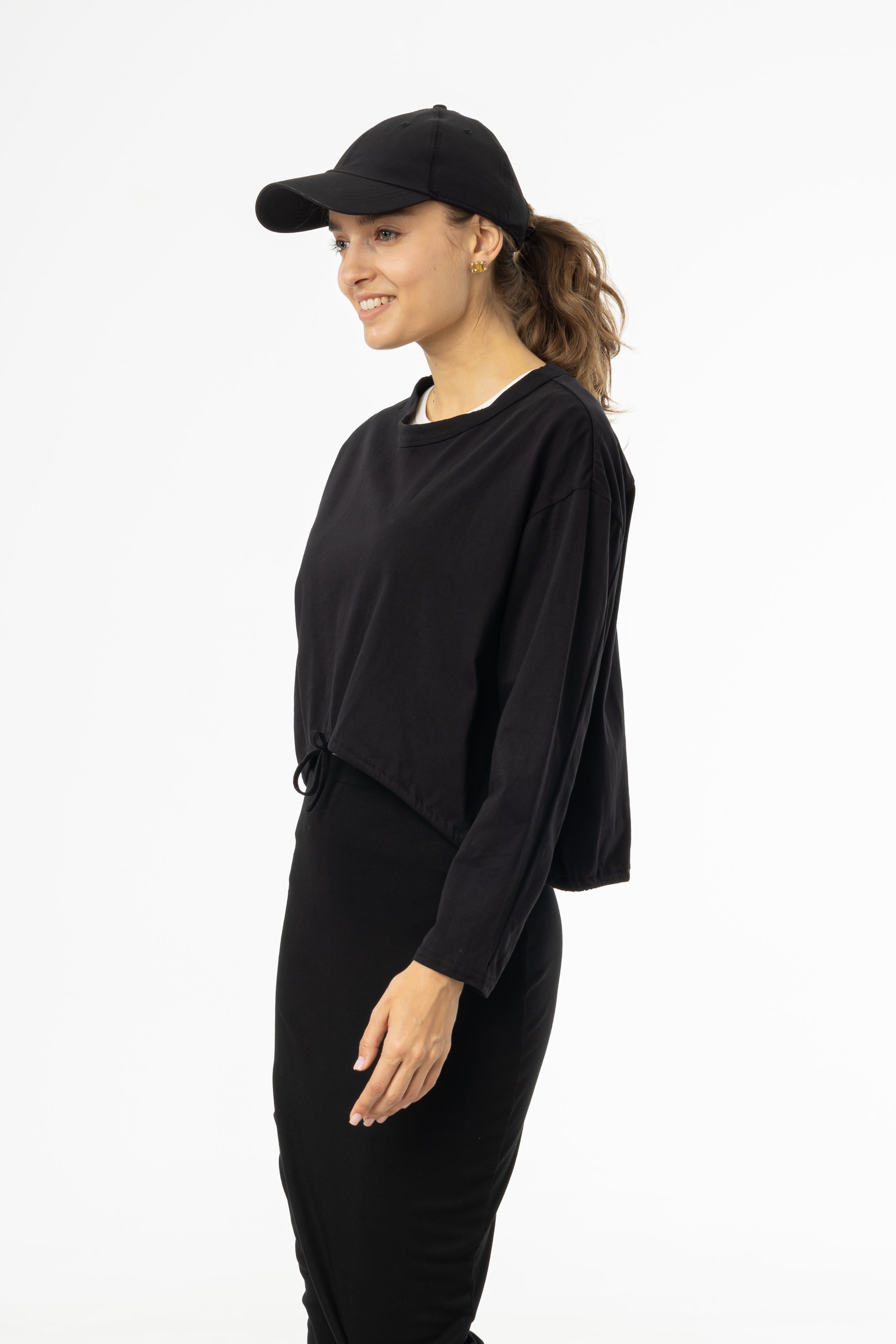 Black High Low Drawstring T-Shirt for Women - Trendy Casual & Streetwear Style - Perfect for Everyday Wear, Gym, and Outings