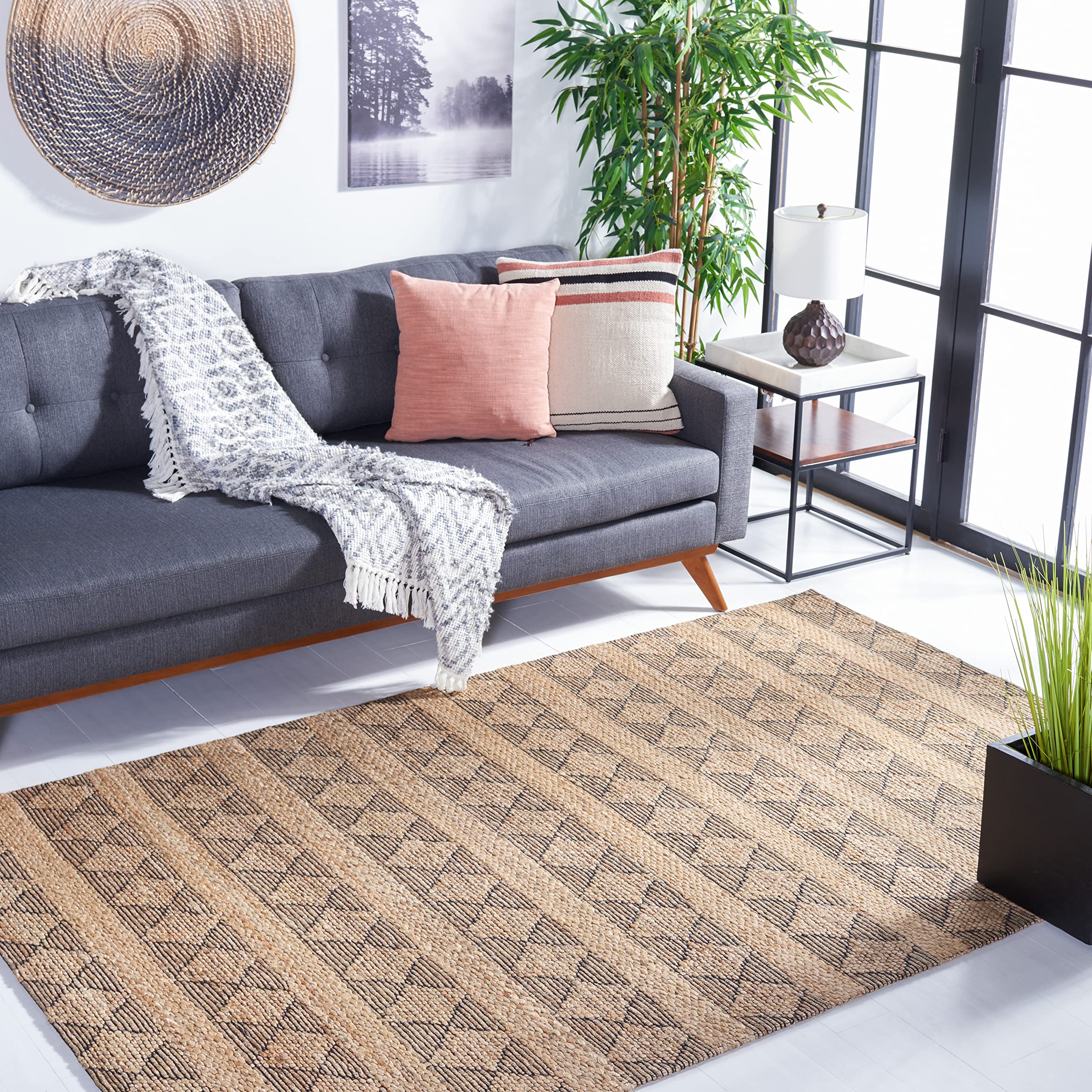 SAFAVIEH Natural Fiber Collection 8' x 10' Handmade Jute Area Rug - Natural/Black NFB551A - Perfect for Living Room, Dining Room & Bedroom Decor