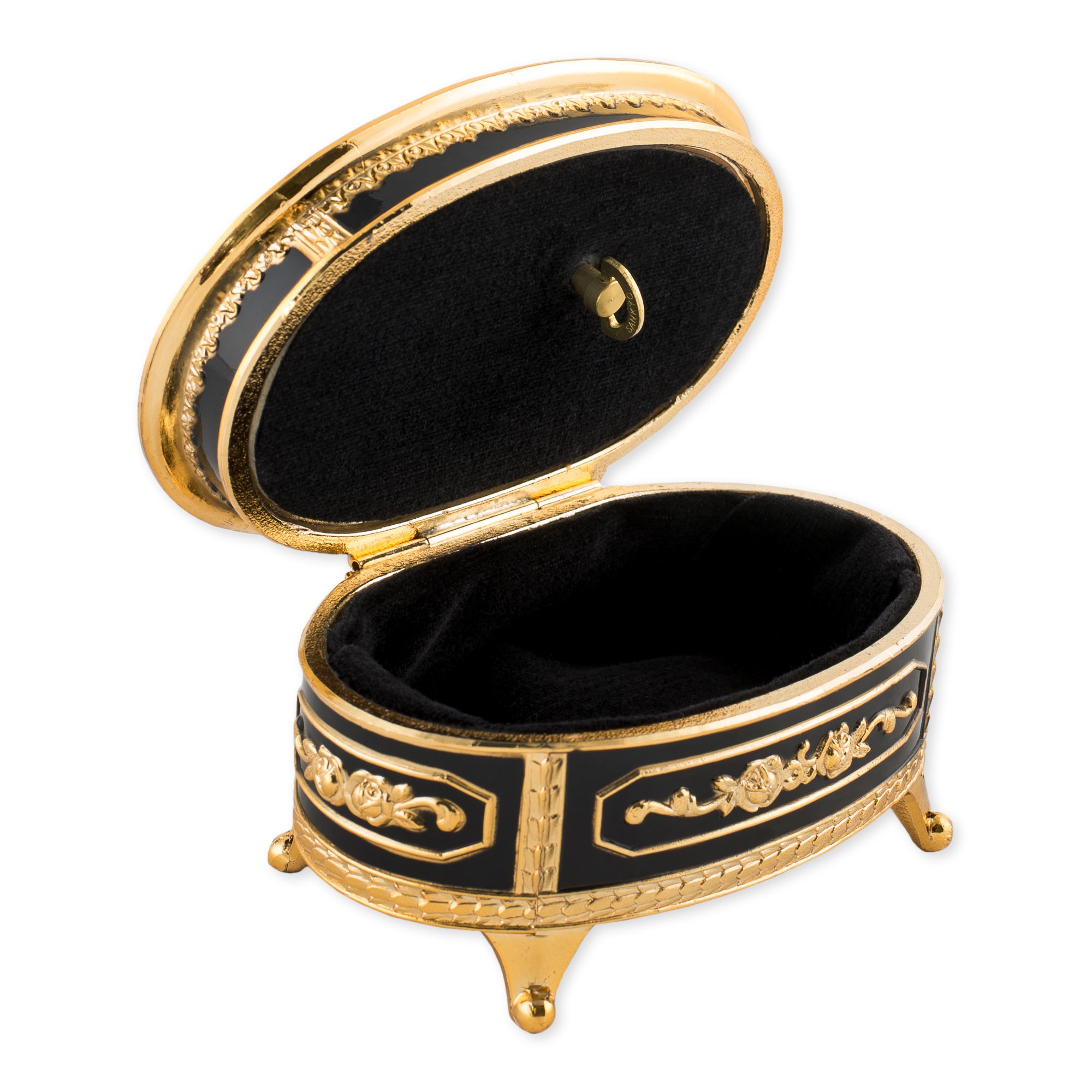 Elegant Black Floral Music Jewelry Box - Oval Shape with 'Candle in the Wind' Melody | Perfect for Gift Giving, Home Decor & Jewelry Storage