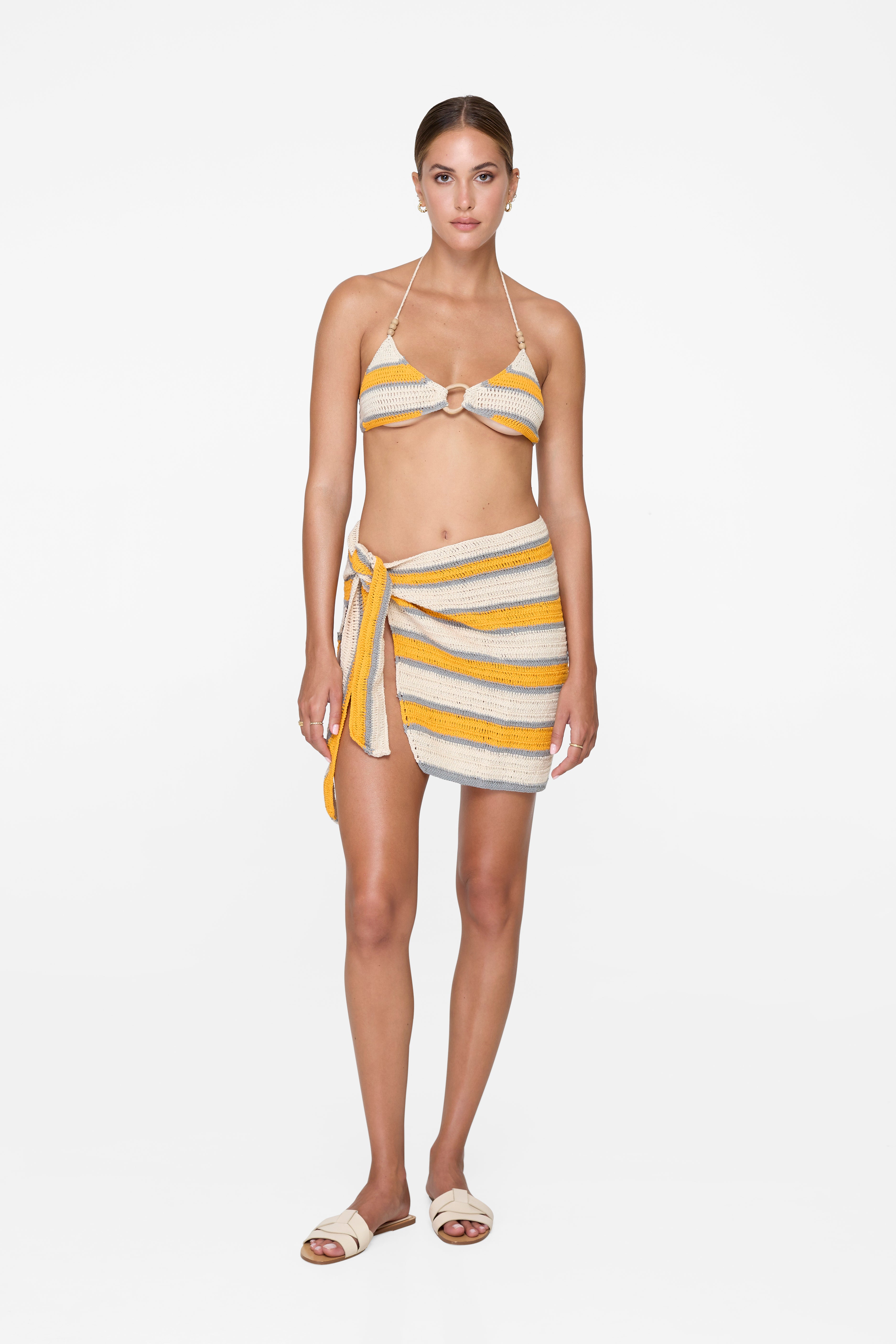 Logan Sarong - Linear Crochet Orange Beach Cover Up | Lightweight Summer Wrap for Women | Perfect for Beach, Pool, Vacation & Boho Fashion