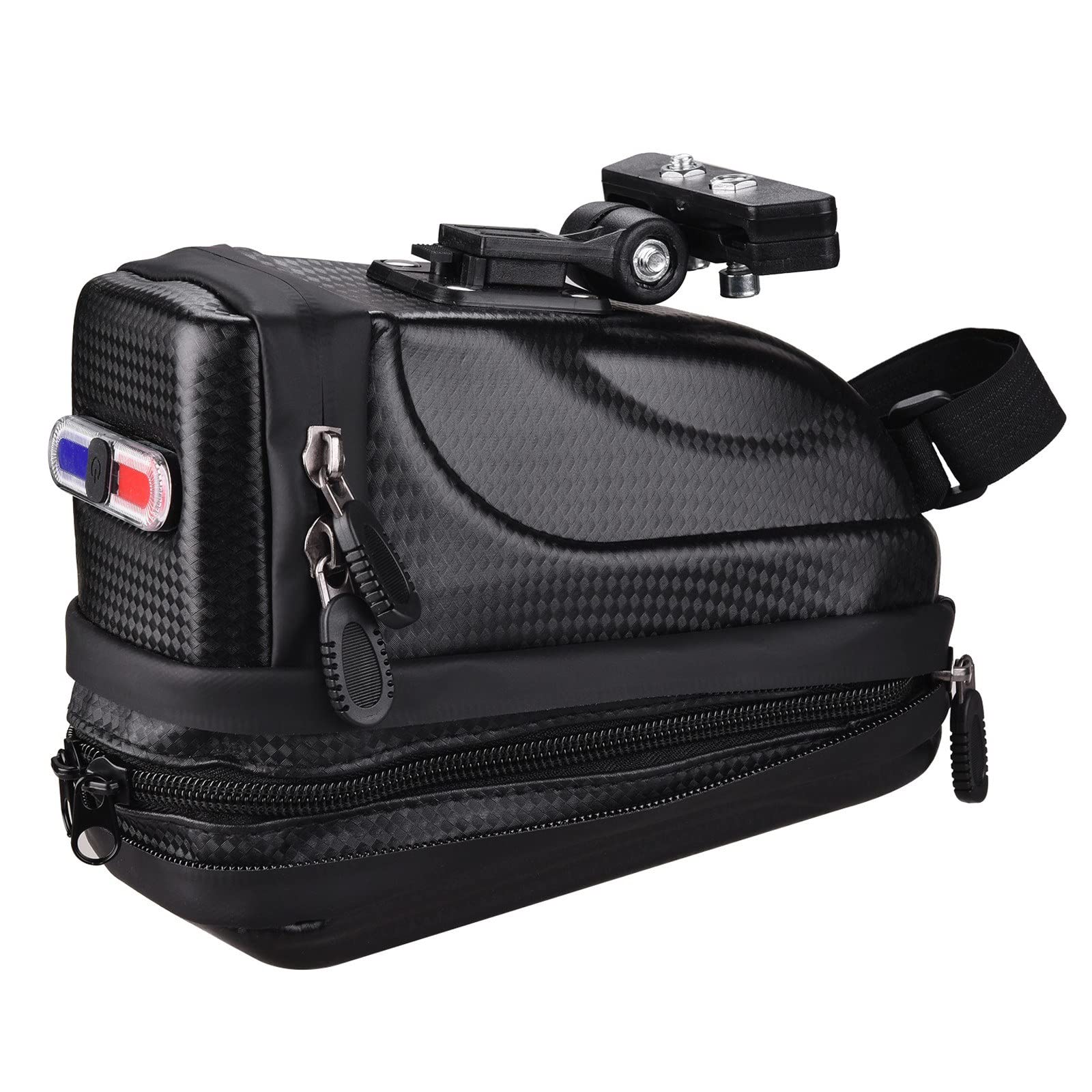Waterproof Hard Shell Bicycle Saddle Bag with Taillight & Rain Cover - Durable MTB/Road Bike Rear Seat Storage Bag for Cycling Commuting, Mountain Biking & Outdoor Adventures