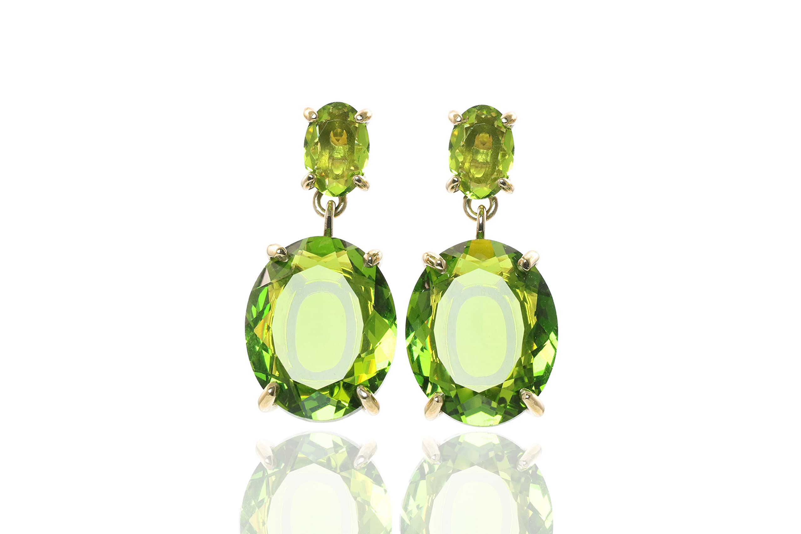 Peridot Anemone Dangle Earrings - August Birthstone Jewelry for Women, Oval Double Stone Gemstone Earrings, Sterling Silver/Gold Plated Drop Earrings - Perfect for Weddings, Parties & Gift Giving