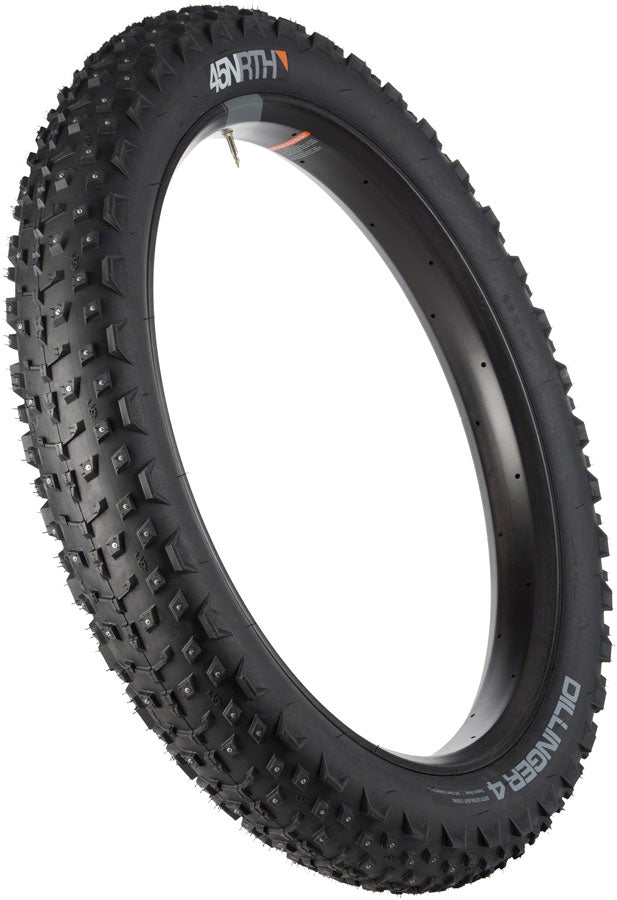 45NRTH Dillinger 4 Studded Bike Tires - 26 x 4 Tubeless Black 60TPI with 240 Carbide Steel Studs for Winter Cycling, Fat Tire Biking & Snow Trails