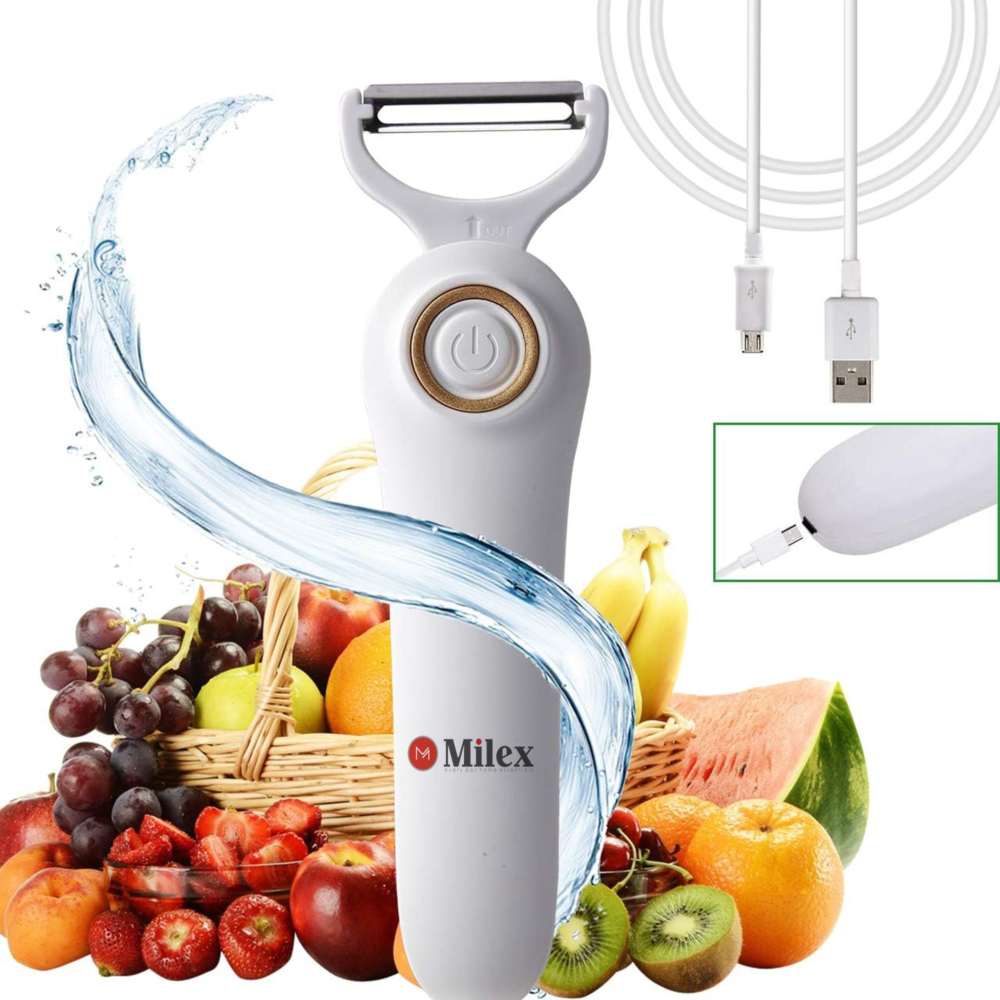 5-in-1 Electric Vegetable Peeler with Recipe Book & Oil Brush - Multi-Function Kitchen Tool for Peeling, Slicing, Grating - Perfect for Potatoes, Carrots, Apples & More