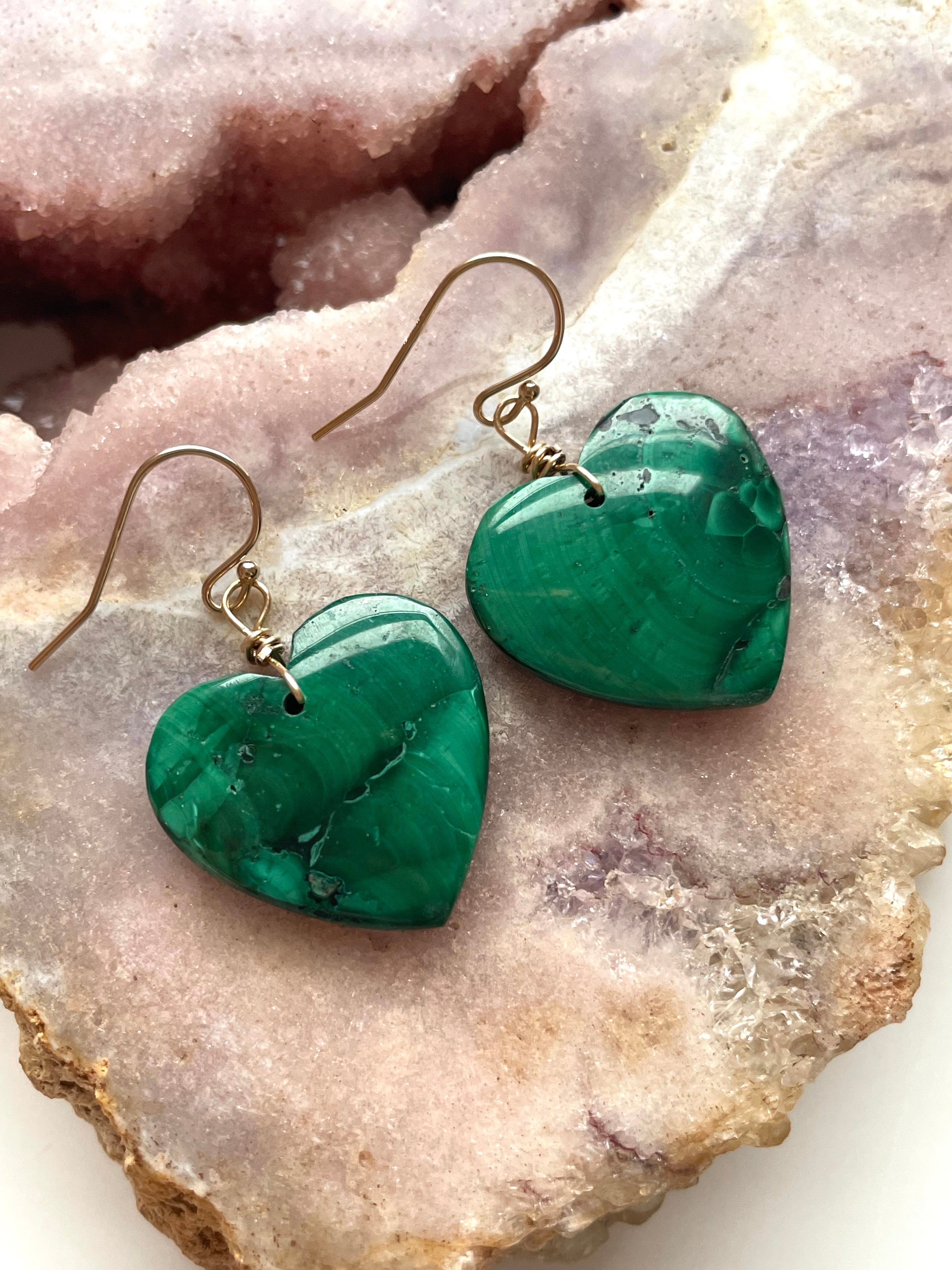 14kt Gold Filled Malachite Crystal Dangle Earrings for Women - Elegant Green Gemstone Jewelry for Parties, Weddings & Special Occasions