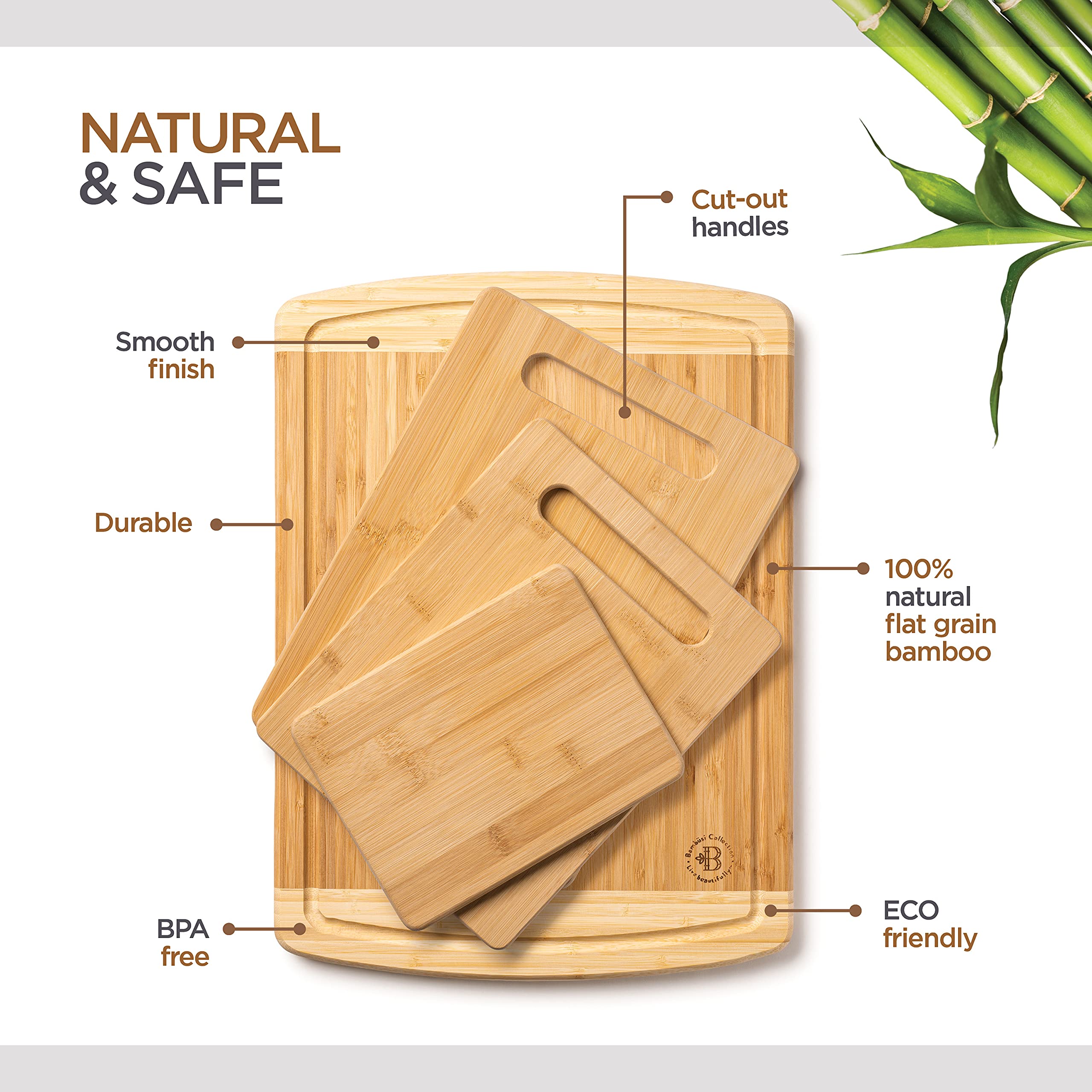 Premium Bamboo Cutting Board Set of 4 - Eco-Friendly Wooden Kitchen Chopping Boards with Juice Grooves - Perfect for Meat, Cheese, Vegetables & Charcuterie - Ideal for Food Prep, Butcher Block & Entertaining