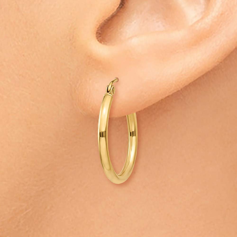 14K Yellow Gold Hoop Earrings for Women - 20mm Polished Lightweight Tube Design (2mm Thickness) - Perfect for Everyday Wear, Parties & Special Occasions