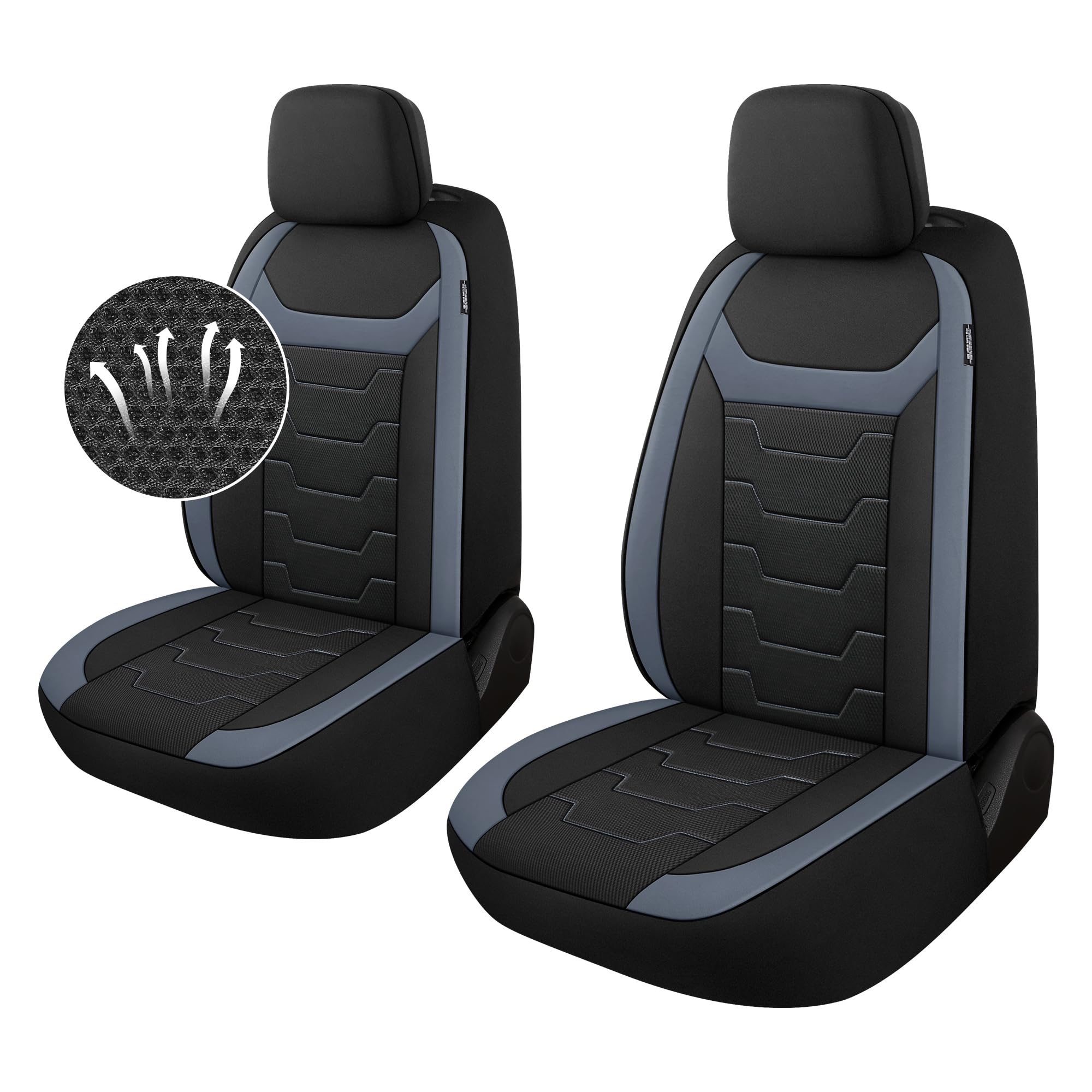 CAROMOP Breathable 3D Air Mesh Car Seat Covers for Front Seats - Universal Fit for SUV, Vans, Sedans & Trucks (Black/Gray) | Premium Automotive Interior Protection & Comfort for Long Drives