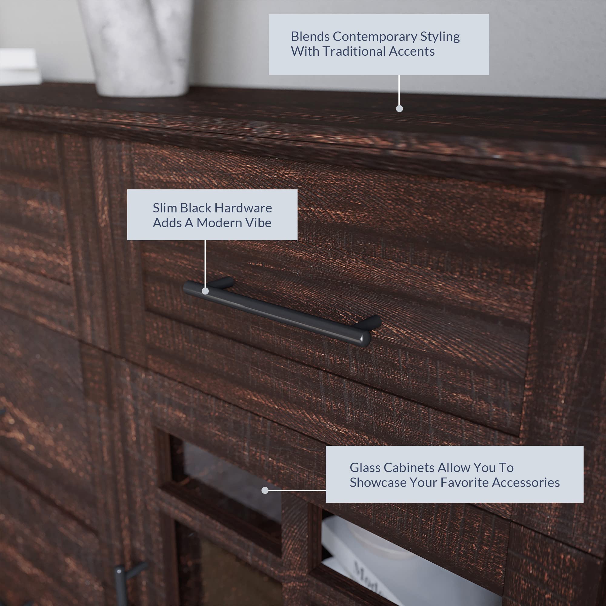 BELLEZE 58 Inch Sideboard Buffet Console Table with Drawers & Adjustable Shelves - Versatile Media Cabinet for Living Room, Dining Room or Entryway - Astorga Espresso Finish