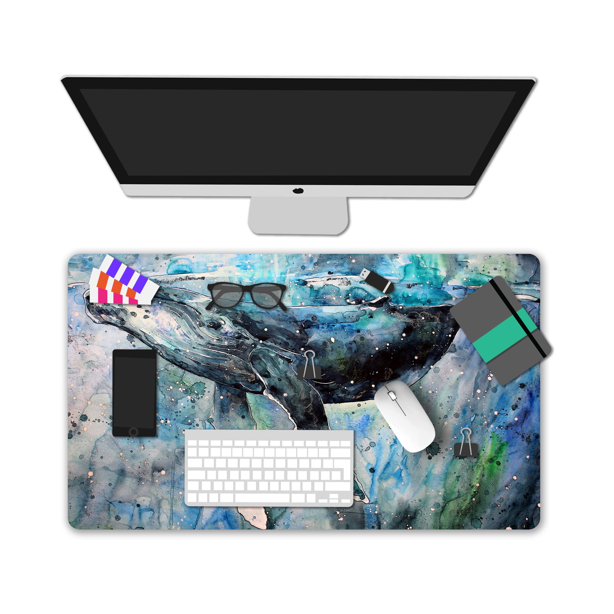 XXL Extended Gaming Mouse Pad - Large Non-Slip Rubber Base Keyboard & Mouse Mat with Waterproof Surface for Work, Office & Home | Perfect for PC Gaming, Computer Workstations & Desk Decor (Whale Design)