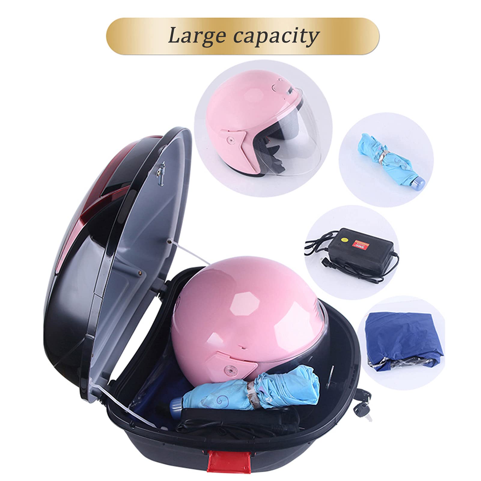 Universal Motorcycle Rear Top Box - 50L Hard Luggage Storage Case with Mounting Hardware & Soft Backrest, Waterproof Tail Trunk for Helmet & Gear - Perfect for Touring, Commuting & Adventure Rides