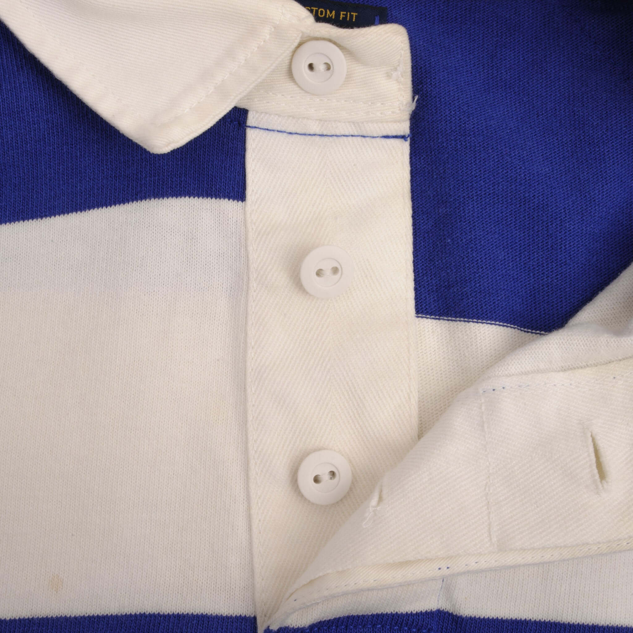 RALPH LAUREN Men's Blue & White Striped Rugby Polo Shirt - Size Large - Classic Cotton Casual Wear for Golf, Work & Weekend Outings