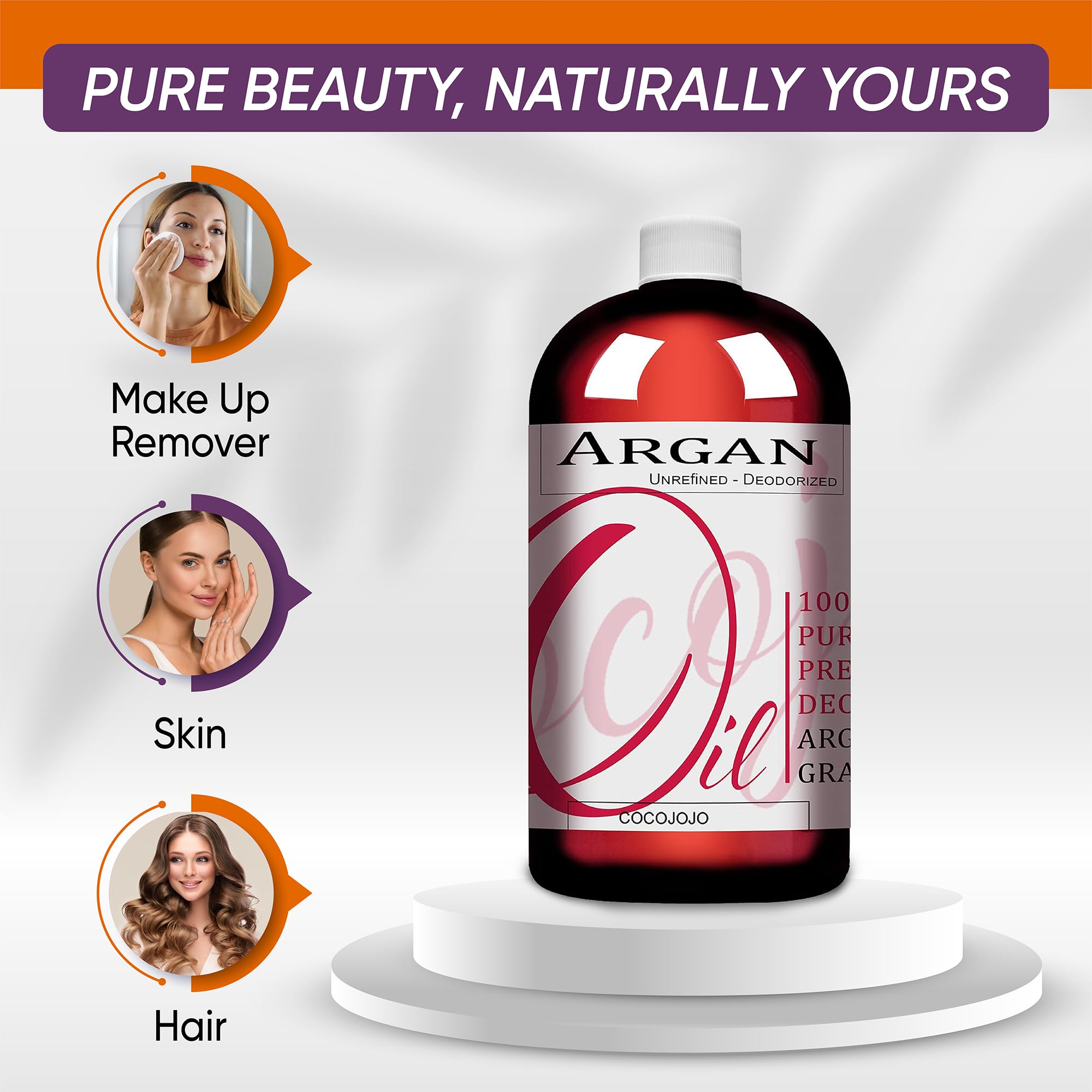 Pure Cold Pressed Moroccan Argan Oil - 8 oz Extra Virgin Unrefined for Hair, Face, Lips, Body & Scalp | Natural Moisturizer for Dry Skin & Frizzy Hair | Perfect for Daily Hydration & Beauty Routine