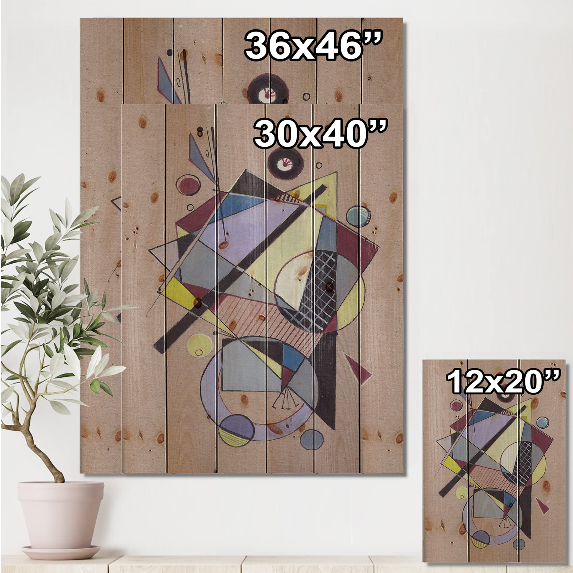 DesignQ Purple Geometric Abstract Wood Wall Art - Modern Contemporary Large Pine Wood Wall Decor Panels for Living Room, Bedroom & Office Decor