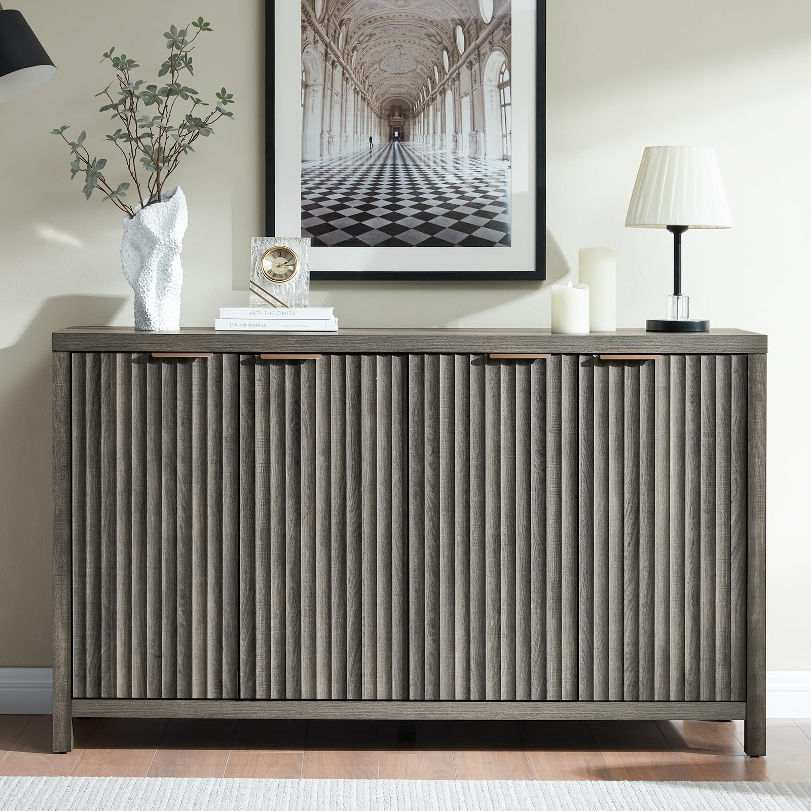 Oxford Fluted Storage Cabinet - Large Buffet Sideboard with Adjustable Shelves, Multifunctional Accent Console for Living Room, Dining Room & Entryway Storage Solution